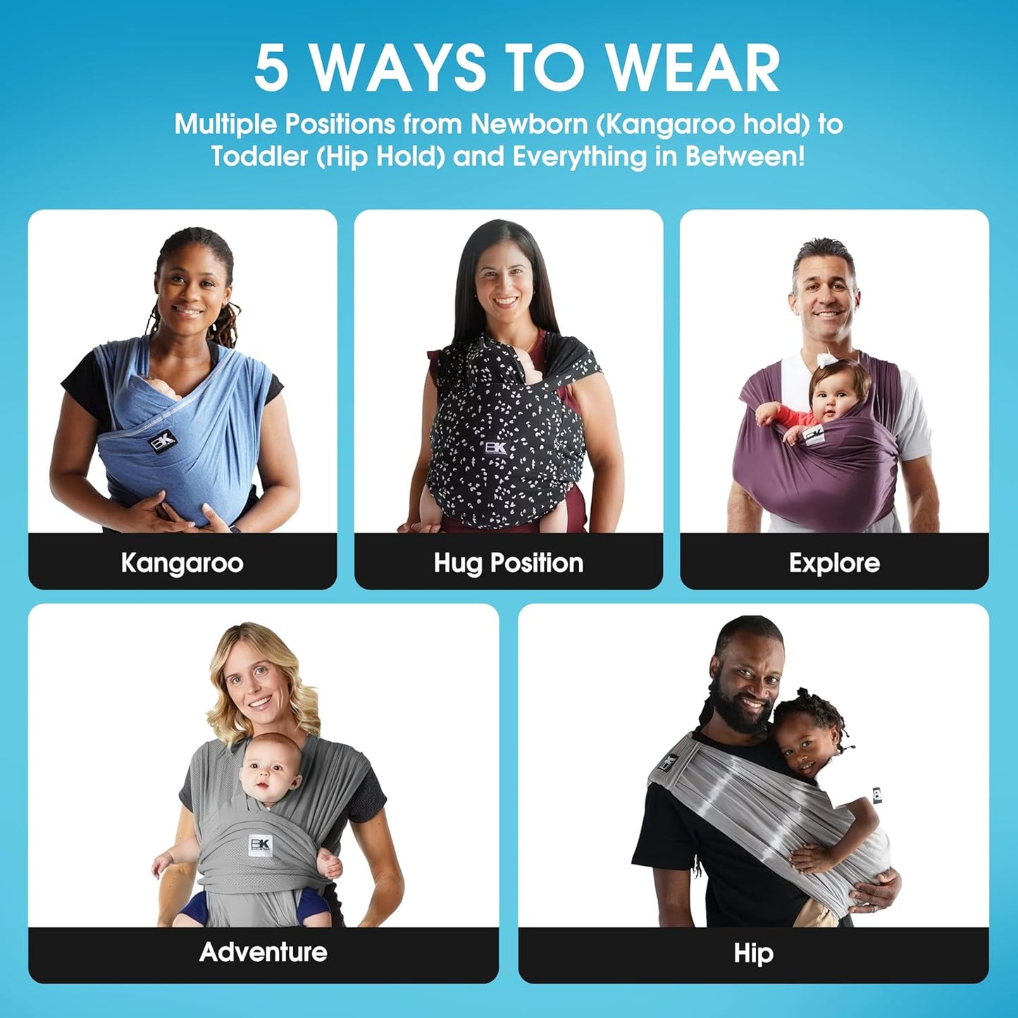 Small-Petite Original Baby K'tan Baby Carrier: #1 Easy Pre-Wrapped, Soft, Slip-On, No Rings, No Buckles | 5 in 1 Baby Sling Gift | Infant Wrap for Newborn to Toddler up to 35lb Women 2-4, Men up to 36