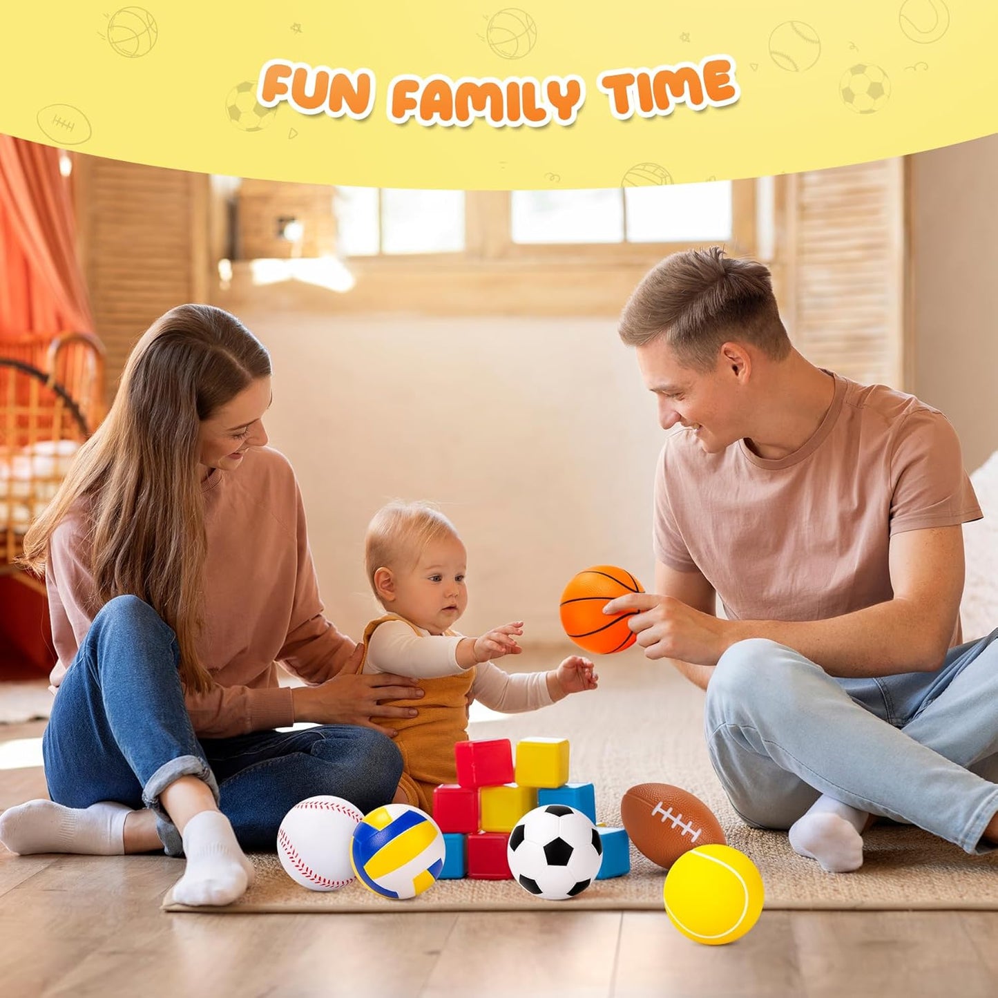 Balls for Toddlers Babies, Soft Baby Toys, 6 Pack 3.5" Foam Balls Kids Sports Set, Small Soccer Basketball Baseball Football Volleyball Tennis, Indoor Outdoor Toys Games Gifts for Boys Girls