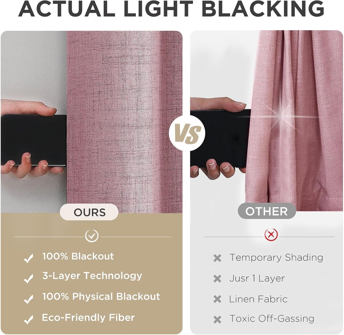 Joydeco Blackout Curtains 95 Inches Long 2 Panels Burg, Room Darkening Curtains for Bedroom, 100% Black Out Textured Thermal Drapes Privacy Protection 2 Panels Set(W52 x L95 Inch, Pink)