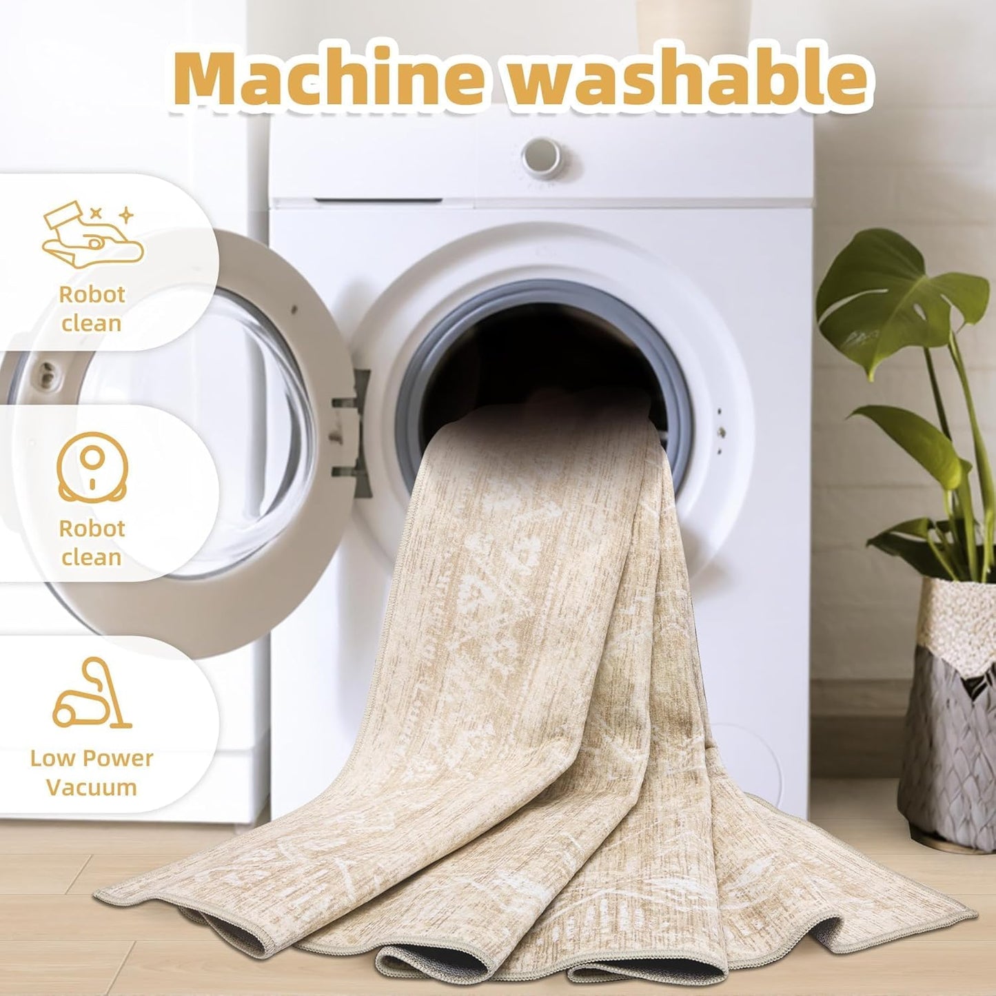 Moroccan Large Area Rug 6x9 - Soft Machine Washable Geometric Boho Distressed Farmhouse Rug Morden Stain Resistant Indoor Floor Carpet for Bedroom Dining Table Nursery Home Office (6 x 9, Beige)