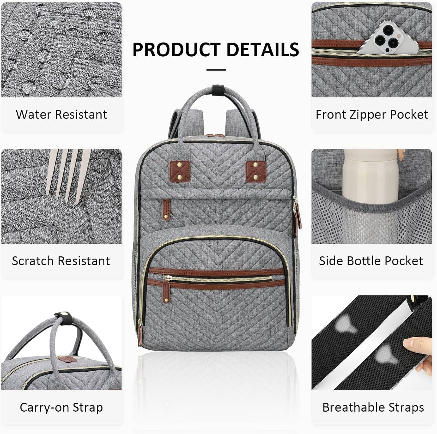 Diaper Bag Backpack for Women with Changing Pad, Baby Bag with Insulated Pockets Multifunctional Diaper Bags For Baby Girl Boy Waterproof Baby Bags For Boys Girls Maternity Bag Grey