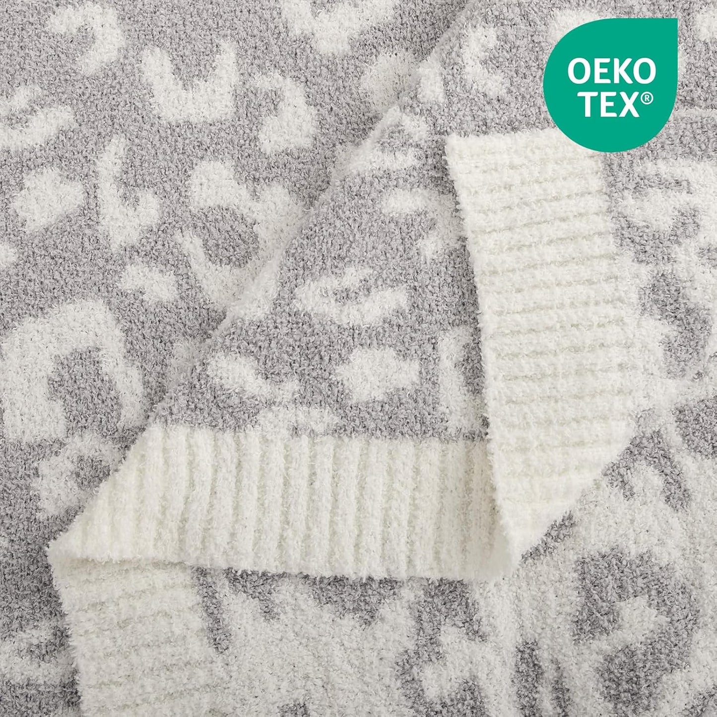 NEXHOME PRO Leopard Soft Blanket Twin Size, Fuzzy Throw Blanket for Couch Bed Sofa Picnic, Knit Blankets for Women Gifts Grey 60 x 80 inches