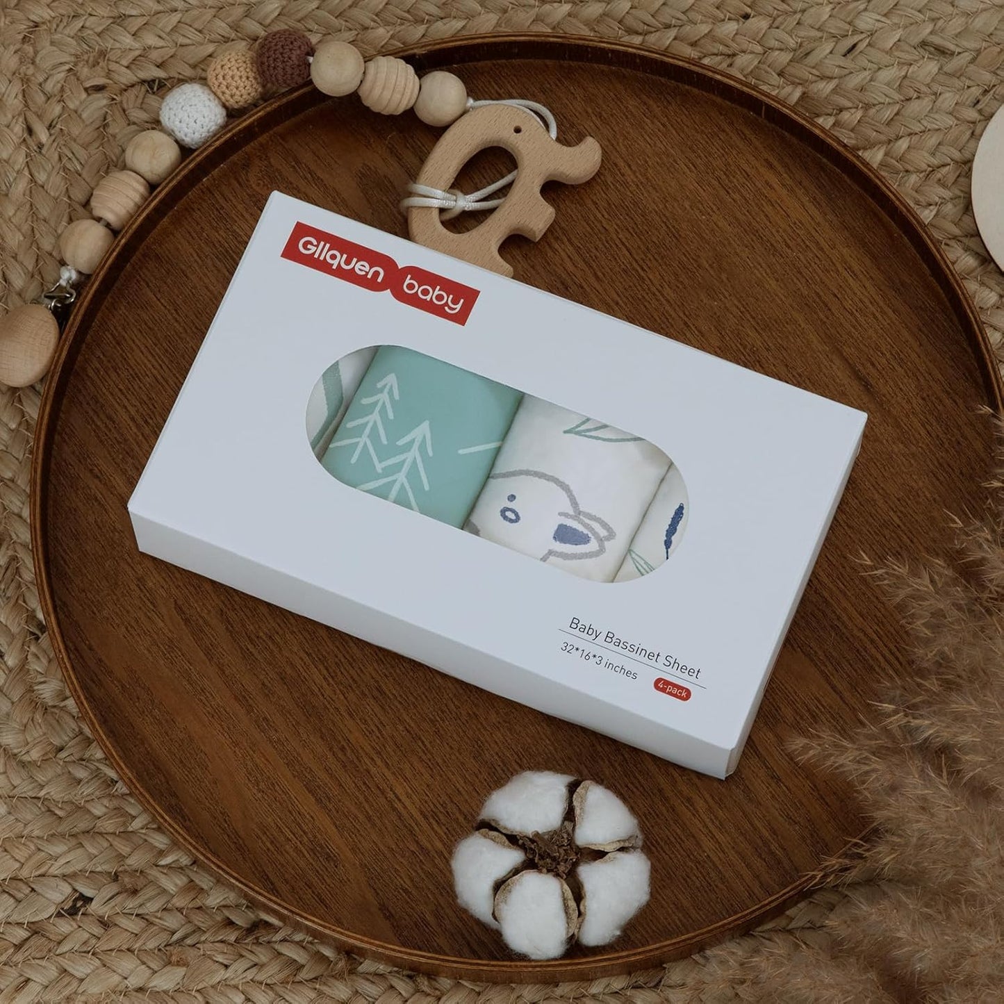 Gllquen Baby Bassinet Sheets 4 Pack, Breathable Cozy Fitted Mattress Sheet, Elastic Travel Crib Fashionable Pattern, Standard Cradle Safe Sheets for Baby Boys Girls 32"x16"(Forest Deer)