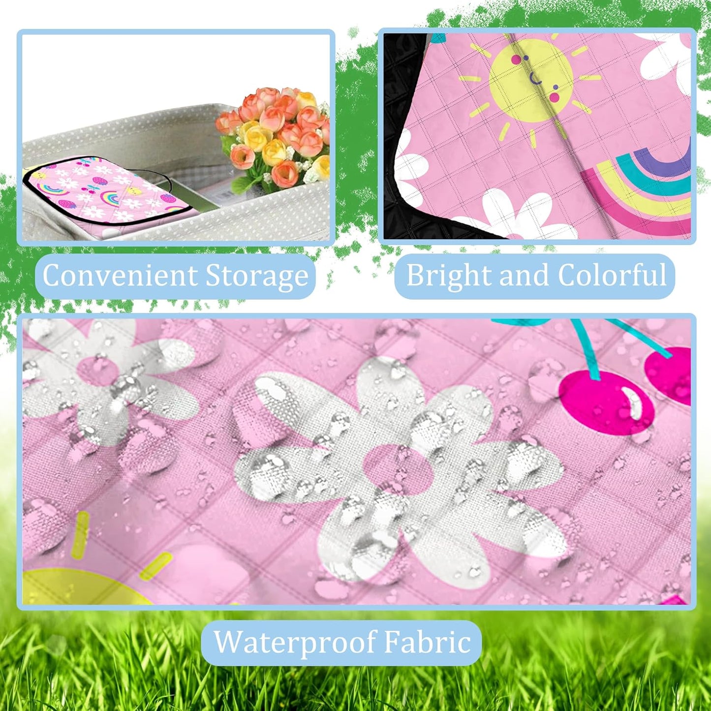 Extra Large Picnic Blanket Waterproof,80"x 80"Foldable Machine Washable Beach Blankets,Outdoor Blanket for 6-8 Adults, Picnic Mat Suitable for Indoor Crawling,Park Beach,Camping,Hiking, Travel(Pink)