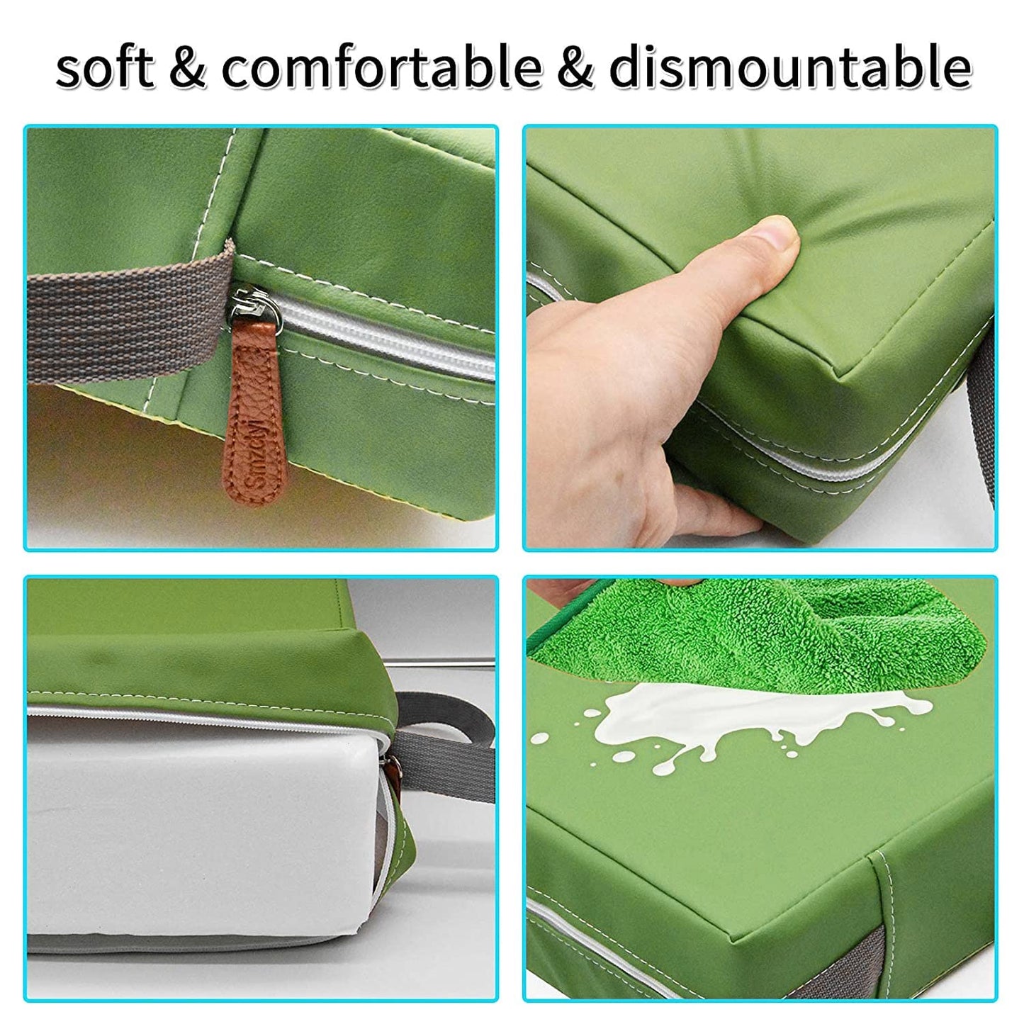 Toddler Booster Seat for Dining Table, PU Washable Double Safe Straps Non-Slip Bottom Booster Seat Dining Toddler, Portable Travel Increasing Cushion (Light Green)