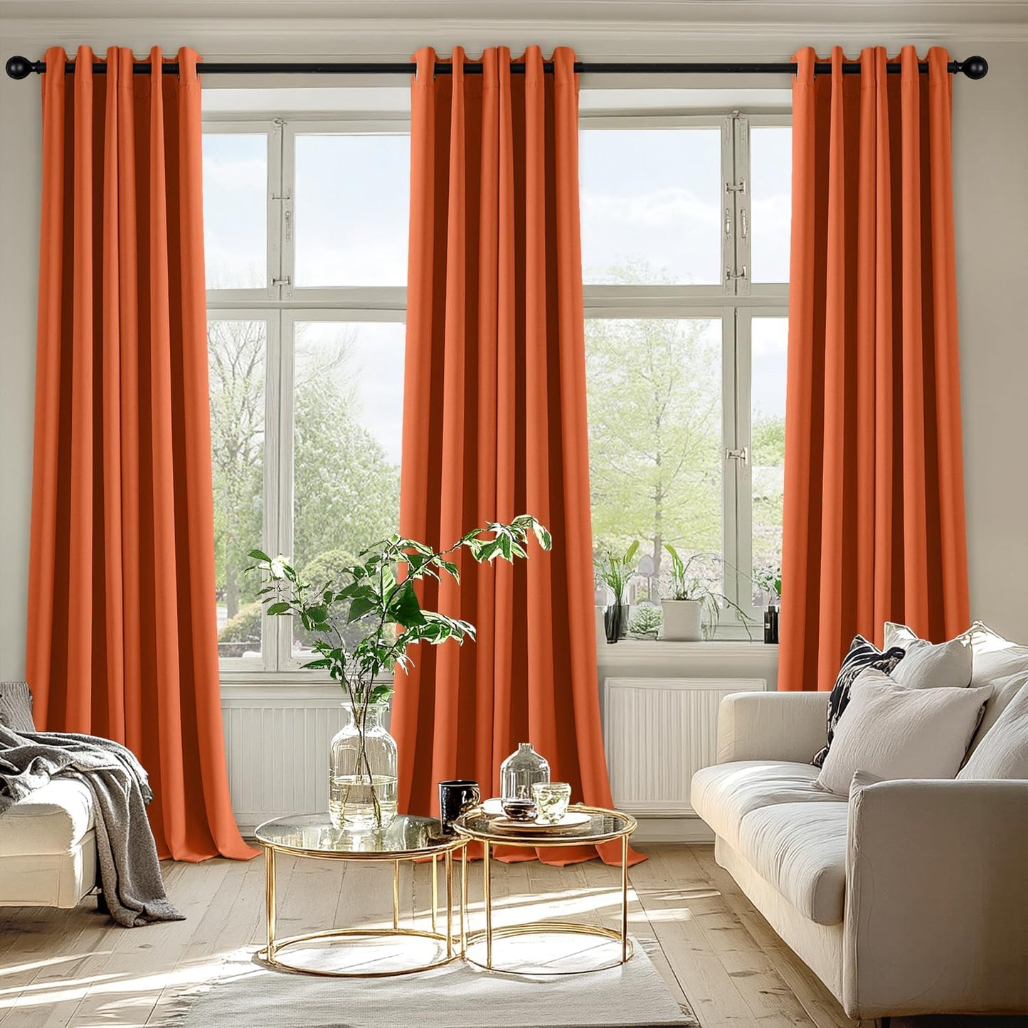 MIULEE Orange Blackout Curtains for Bedroom Living Room 90 Inches Long 2 Panels, Thermal Insulated Room Darkening Fall Drapes Solid Grommet Noise Reduction Light Blocking Window Treatments 40x90 Inch