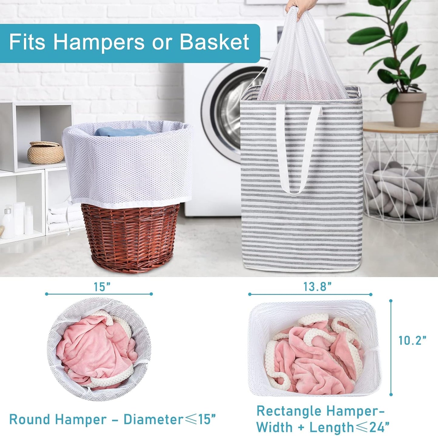 Polecasa Diamond Mesh Laundry Bags, 24 x 36 inches Heavy Duty Mesh Laundry Bag with Drawstring Closure and ID Tag, Large Laundry Hamper Liner, Laundry bag for College, Travel, Sports, Dorms,White