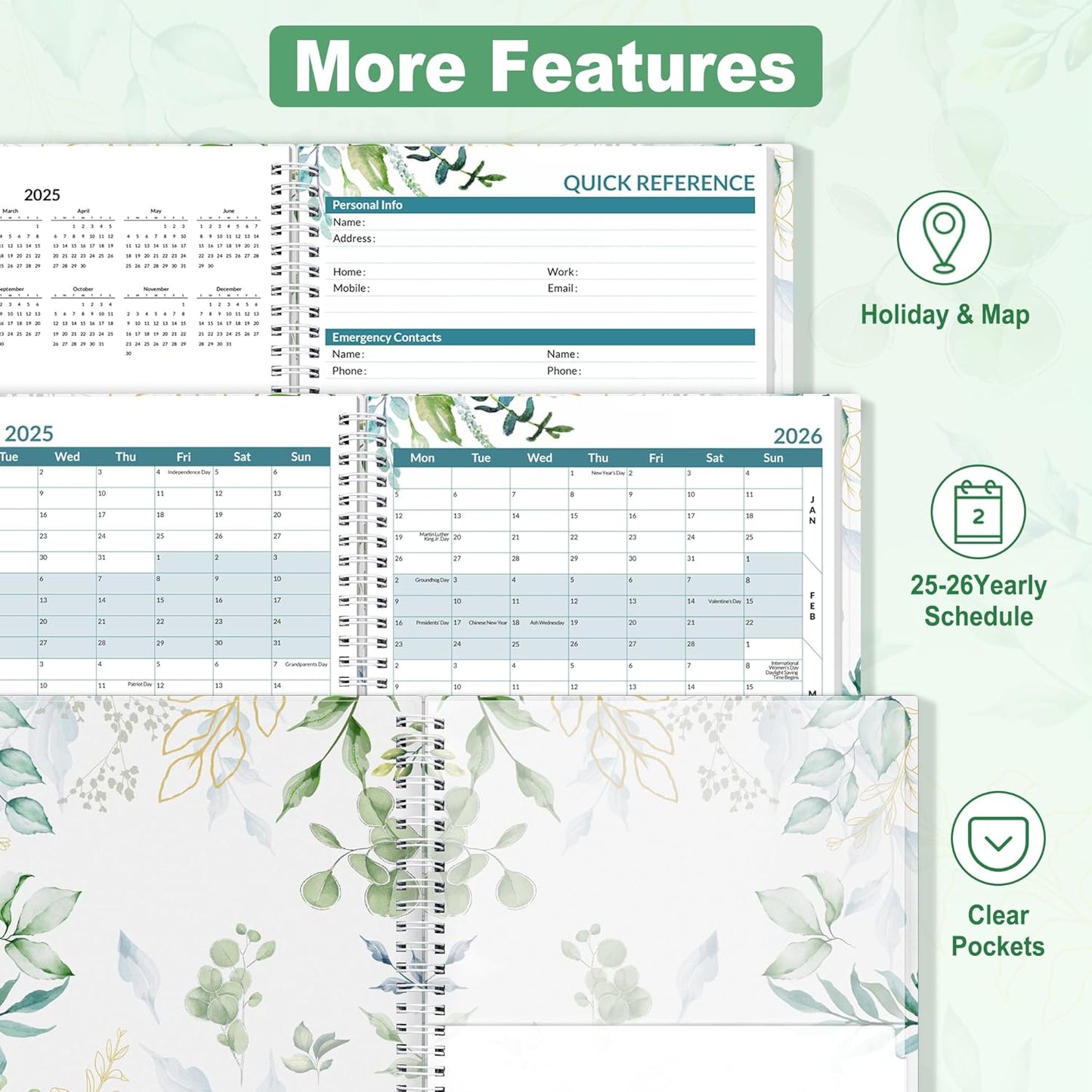 SUNEE Academic Planner 2025-2026 Weekly and Monthly - from July 2025 to June 2026, 6.4"x8.3" School Year Calendar Daily Planner with Monthly Tab, Flexible Cover, Note Pages, Spiral Binding, Greenery