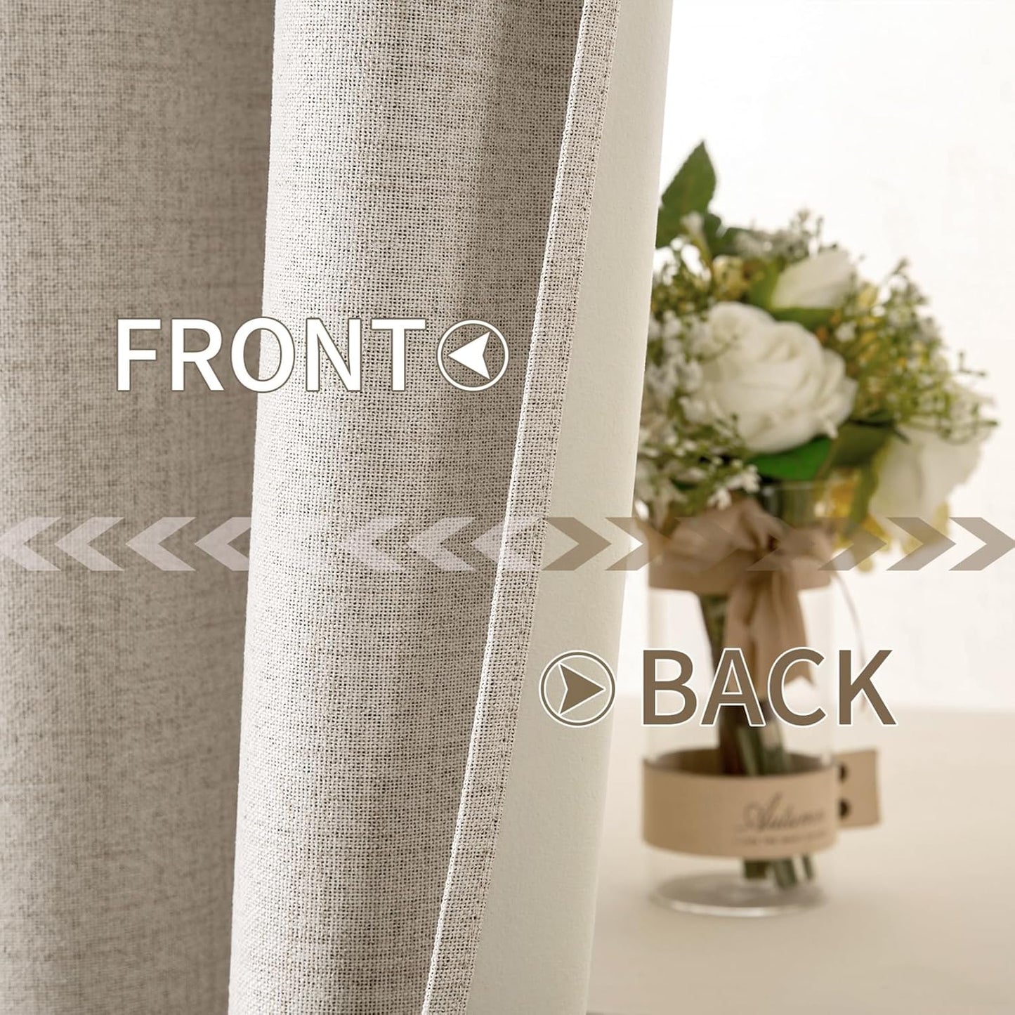 MIULEE 100% Blackout Linen Textured Curtains for Bedroom Solid Thermal Insulated Natural Grommet Room Darkening Curtains & Drapes Luxury Decor for Living Room Nursery 52 x 96 Inch (2 Panels)