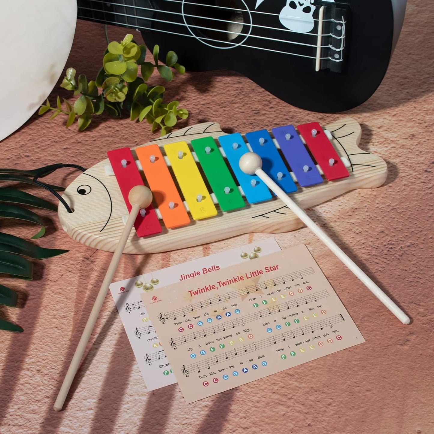 MUSICUBE Xylophone for Baby Toddler Fish Shape Wooden Xylophone with 2 Mallets Educational & Preschool Learning Percussion Instrument Professional Tuning Musical Toys for Kids Aged 3+