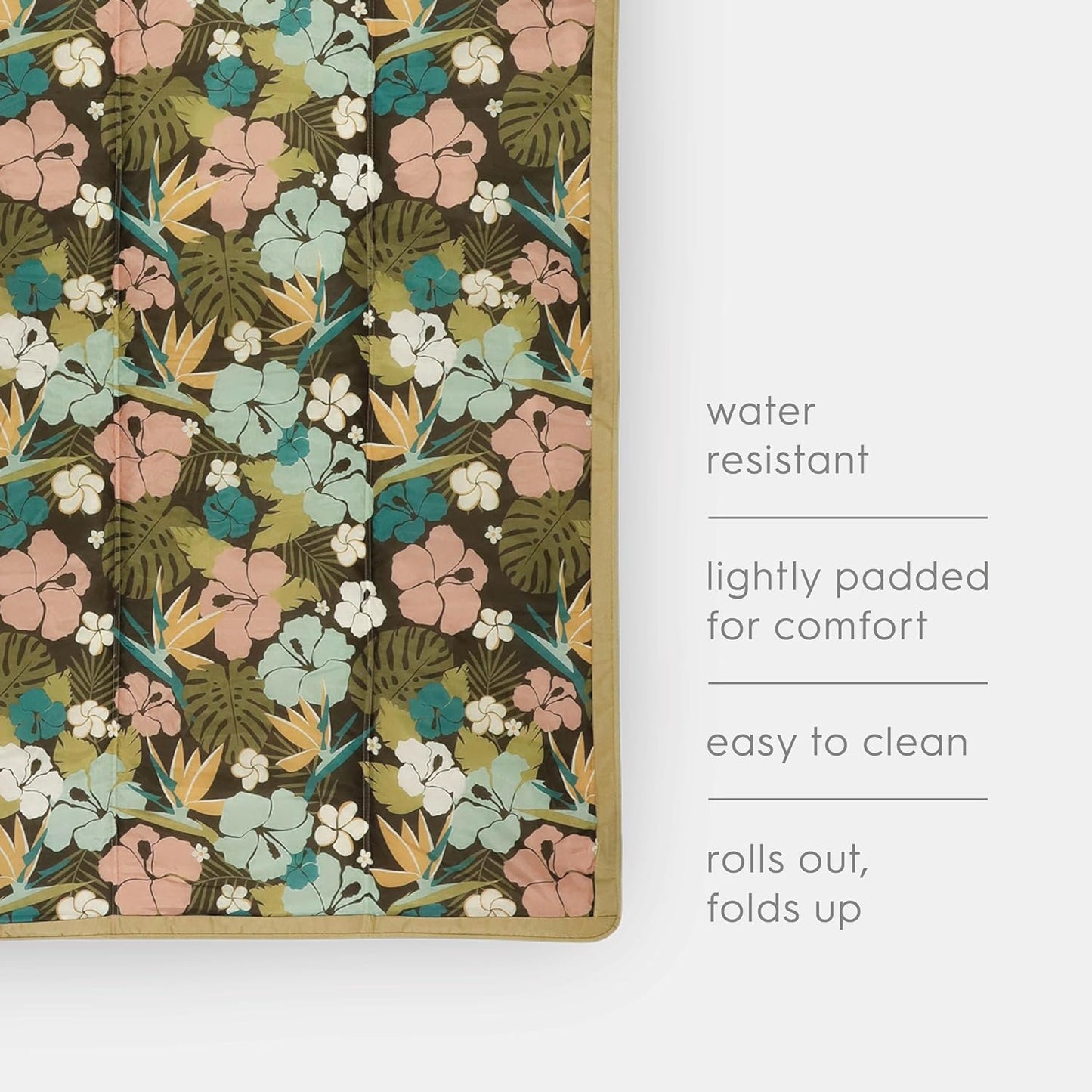 Little Unicorn 5'x5' Outdoor Family Picnic & Beach Blanket | Durable & Water-Resistant Fabric | Compact Fold & Easily Wipes Clean | Zipper Pocket (Hibiscus)