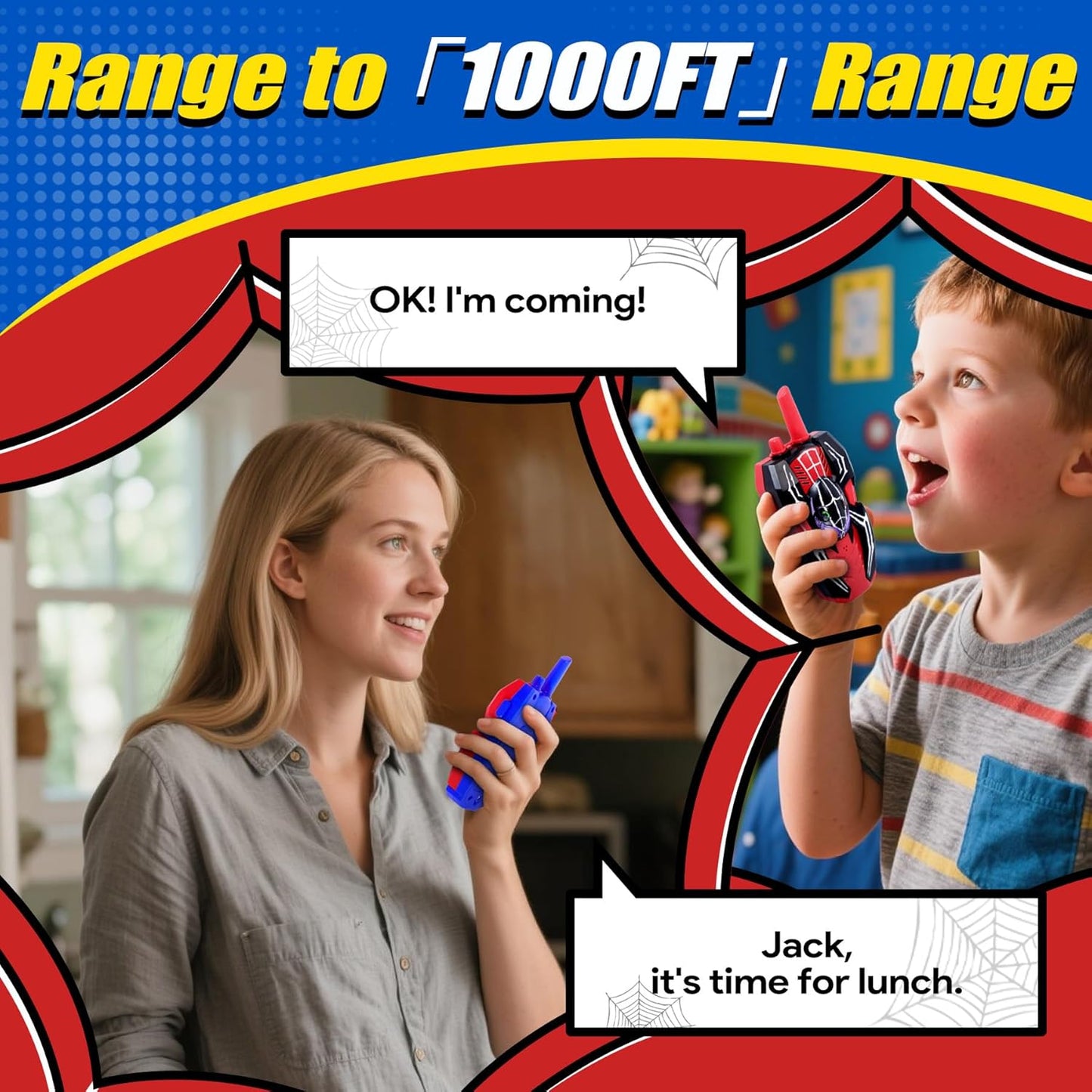 Vvinca Spider Walkie Talkies for Kids Toys Ages 3 4 5 6 7 8 9 10 Boys Girls 2 Pack Superhero Toys Lanyard Long Range Clear Sound Outdoor Game Camping Gear Spy Gadgets & Easter Christmas Birthday Gifts