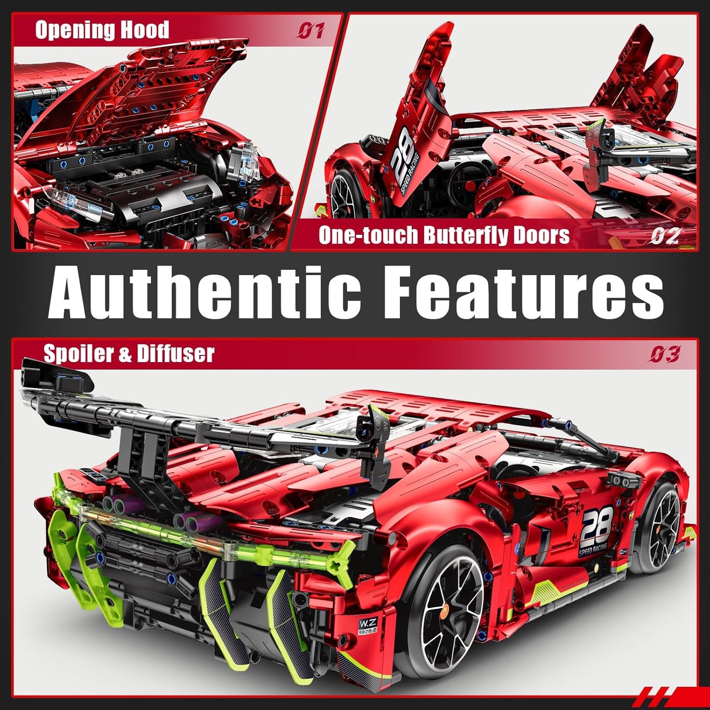 Remote Control Super Car Building Kits, 1835PCS Technique Plated Race Car Building Set for Adults Men Teens - with 5 Fast Motors, Electric Height Adjustment & Drift Spin Wheels
