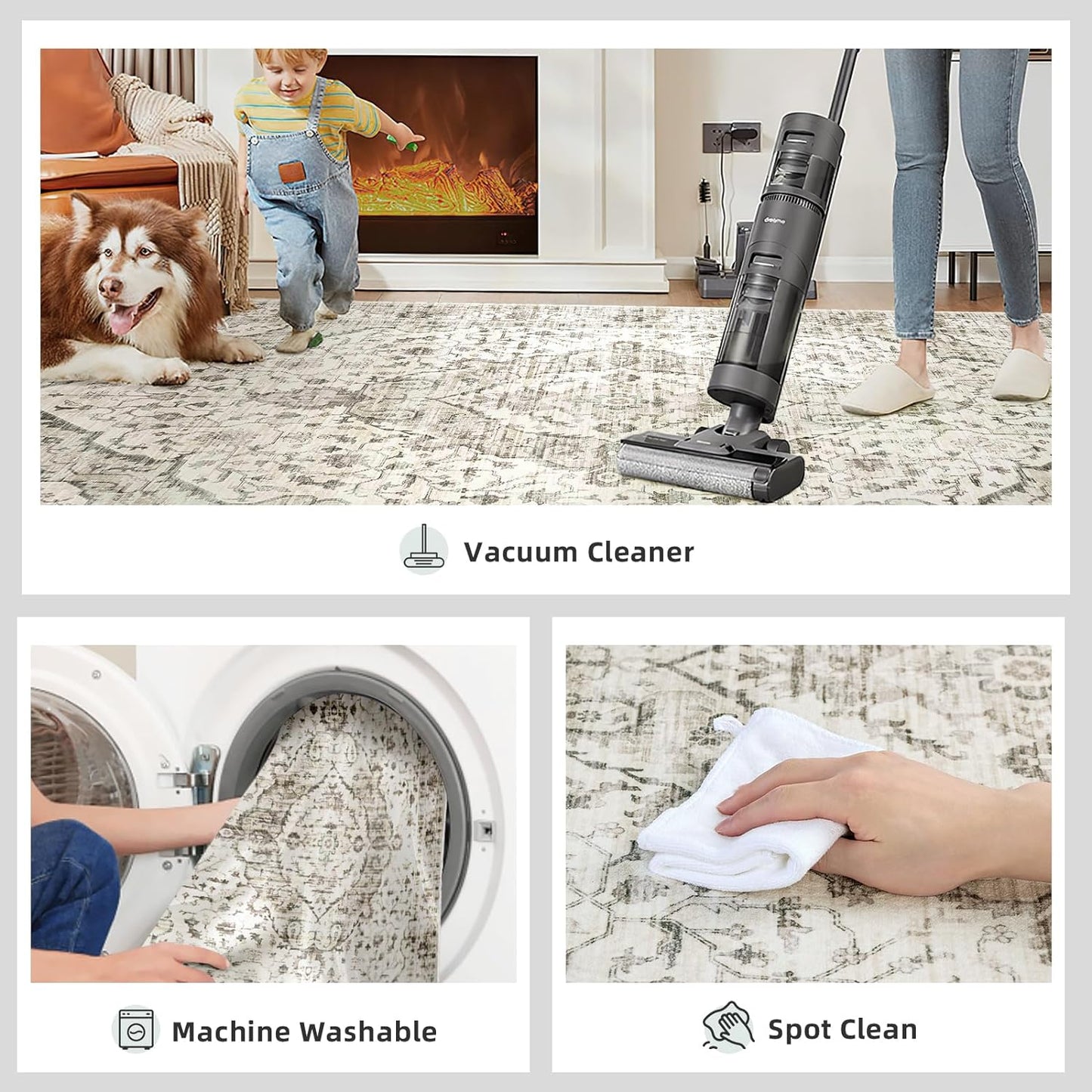 Runner Rug 2x5 Rug Boho Small Washable Area Rugs for Entryway Bathroom Kitchen, Hallway Runner Rugs Soft Low Pile Non-Slip Rubber Backing Oriental(Border Cream