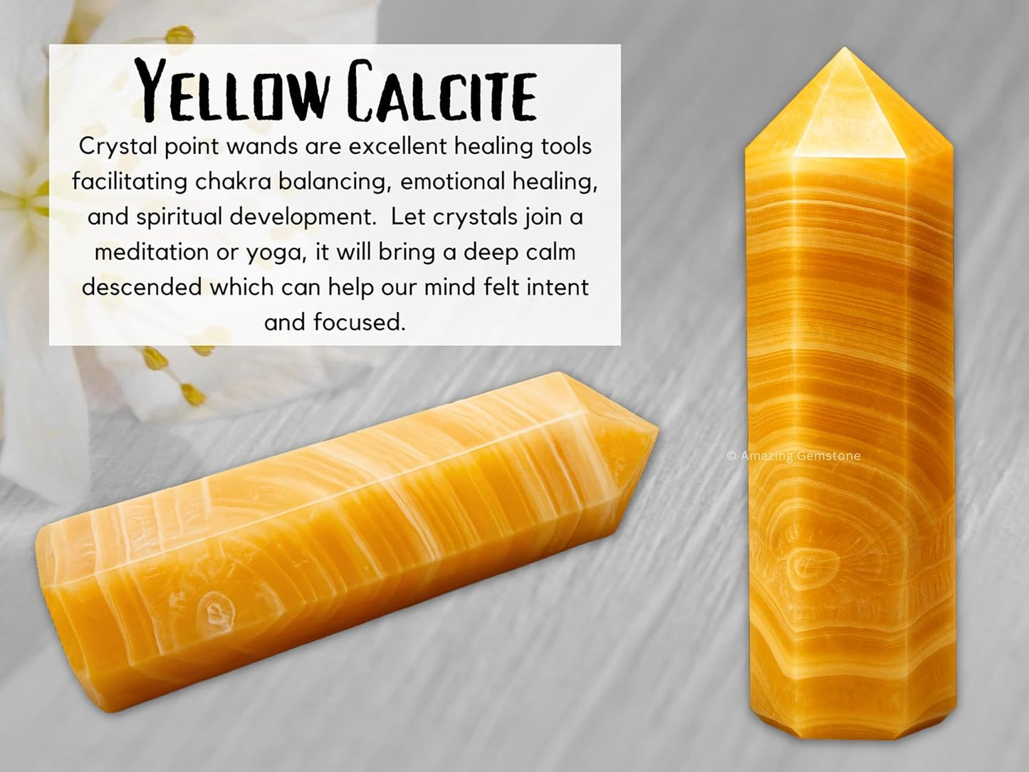 Amazing Gemstone Large Yellow Calcite Crystal Towers ~ Natural Healing Crystal Point Obelisk for Reiki Healing and Crystal Grid (5.5 to 6 INCH)