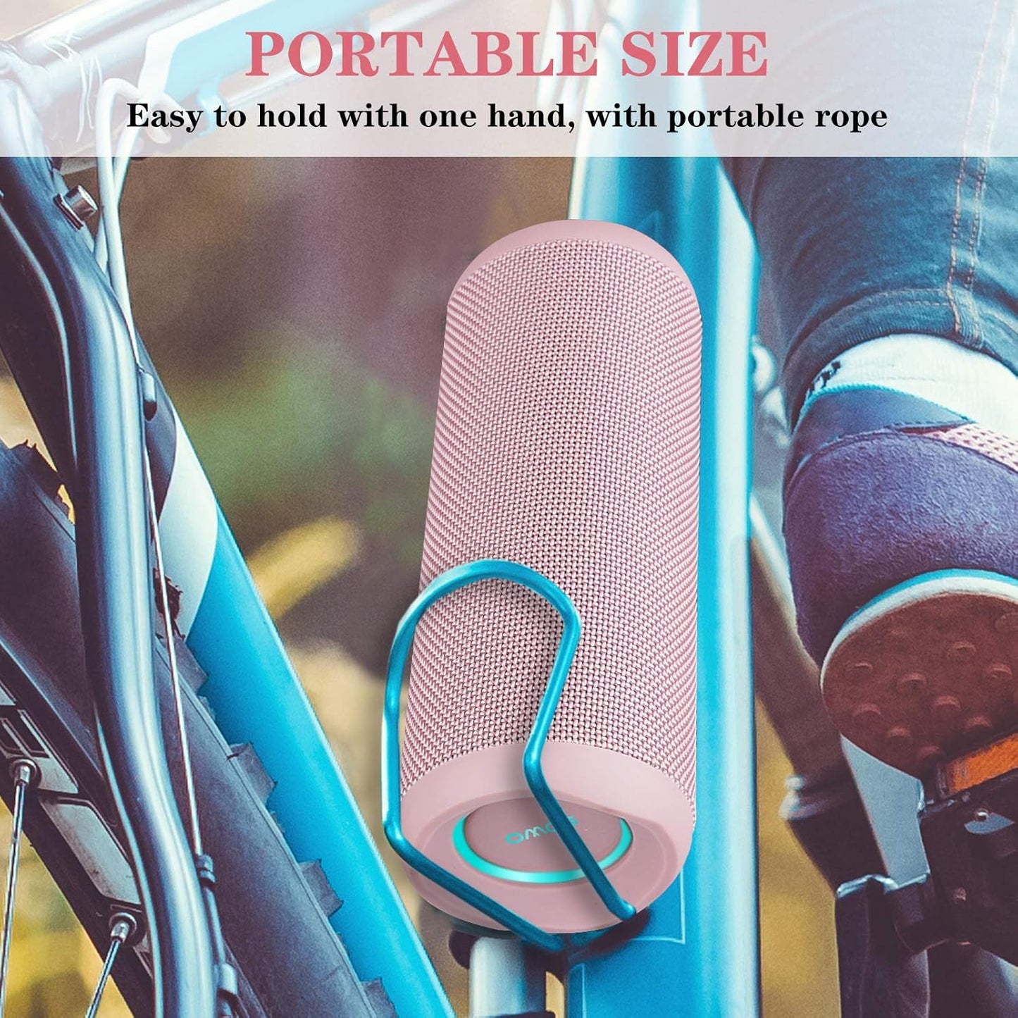 SOWO Outdoor Wireless Portable Bluetooth Speaker, IPX7 Waterproof Speaker, 25W Loud Sound, Bassboom Technology, TWS Pairing, 16H Playtime with Lights - Pink