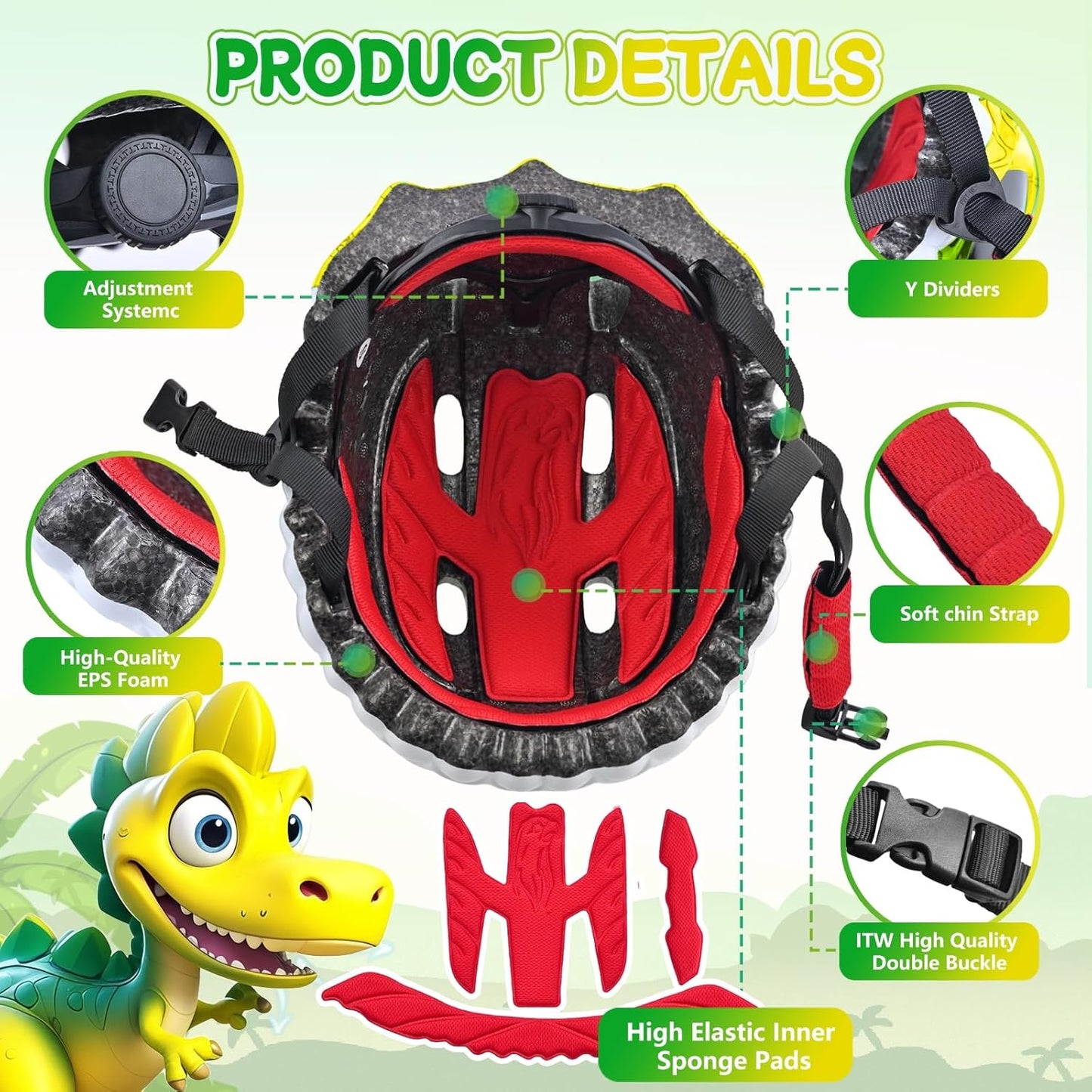 Toddler/Kids Bike Helmet Set for Boys Girls 3D Adjustable Kids Helmet Protective Gear Set Knee Elbow Wrist Pads and Multi-Sports Skateboard Scooter Cycling Roller Balance Bike