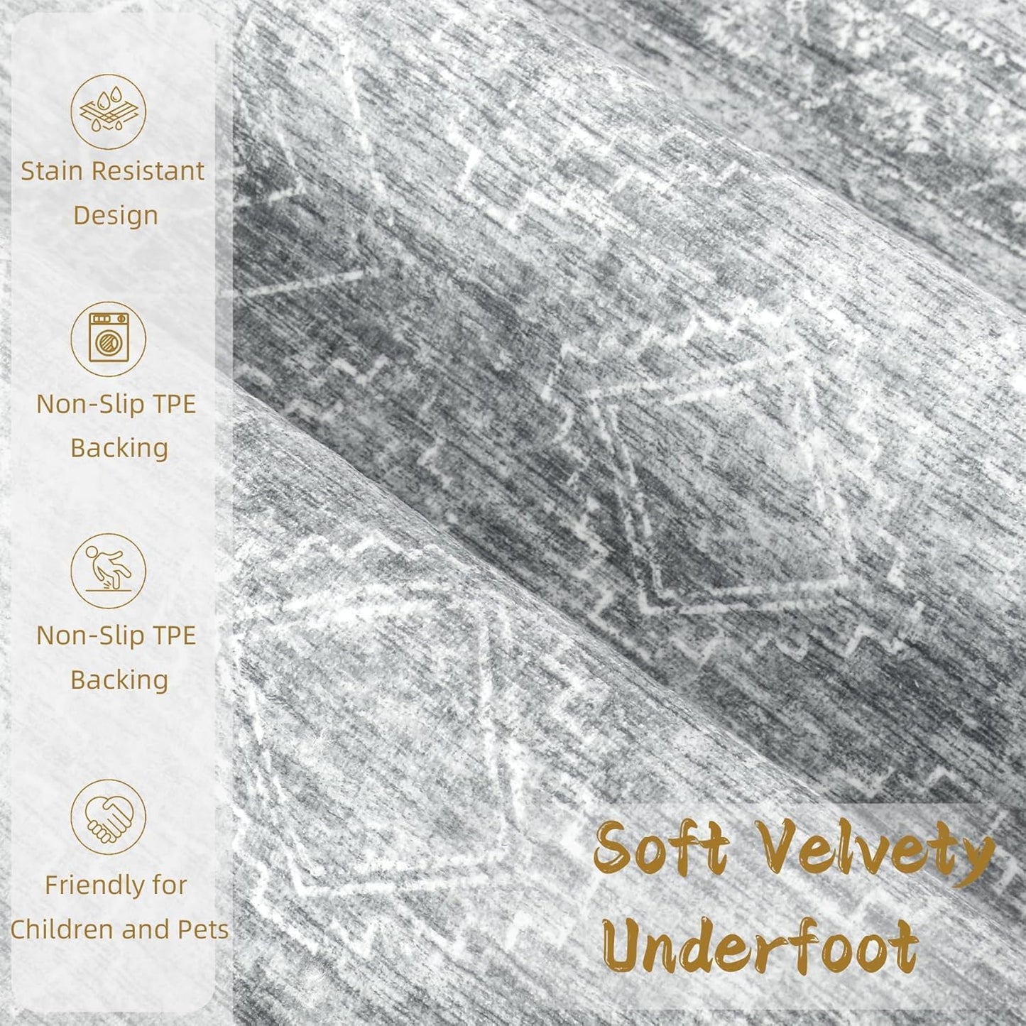 Vintage Moroccan Trellis Area Rug - 3x5 Machine Washable Boho Geometric Farmhouse Rugs Neutral Stain Resistant Non Slip Indoor Carpet for Entrance Bedroom Dining Room Nursery Home Office (3 x 5, Grey)