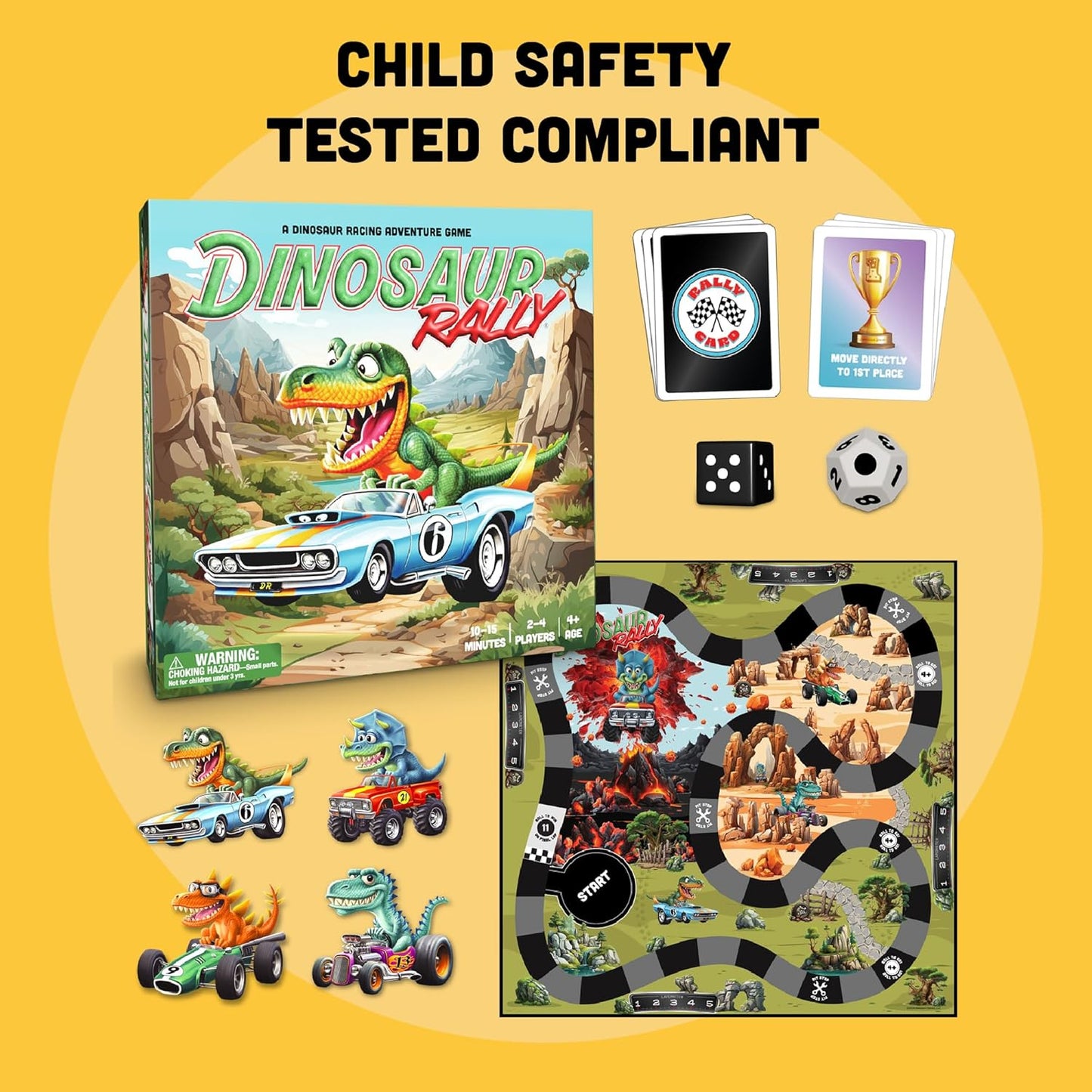 Raincorn Games - Dinosaur Rally Card & Dice Kids Board Game for Ages 4 - Family Games, Classroom Activities for Kids Learning