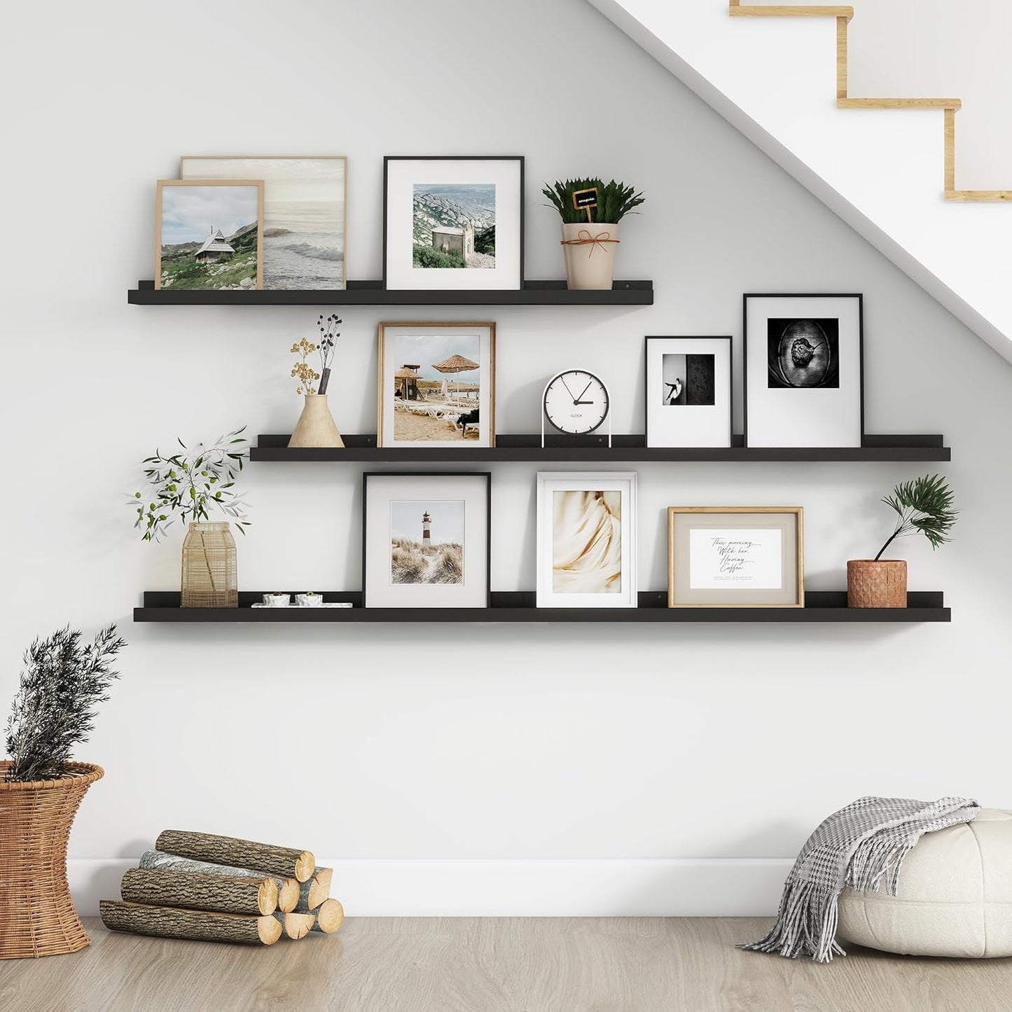 Floating Picture Ledge Shelves for Wall Set of 4, 48 Inch Wall Shelves with Lip Long Large Nursery Book Shelf for Toys Storage Kids Bookshelf Wall Mounted Living Room Bedroom Decor Frames