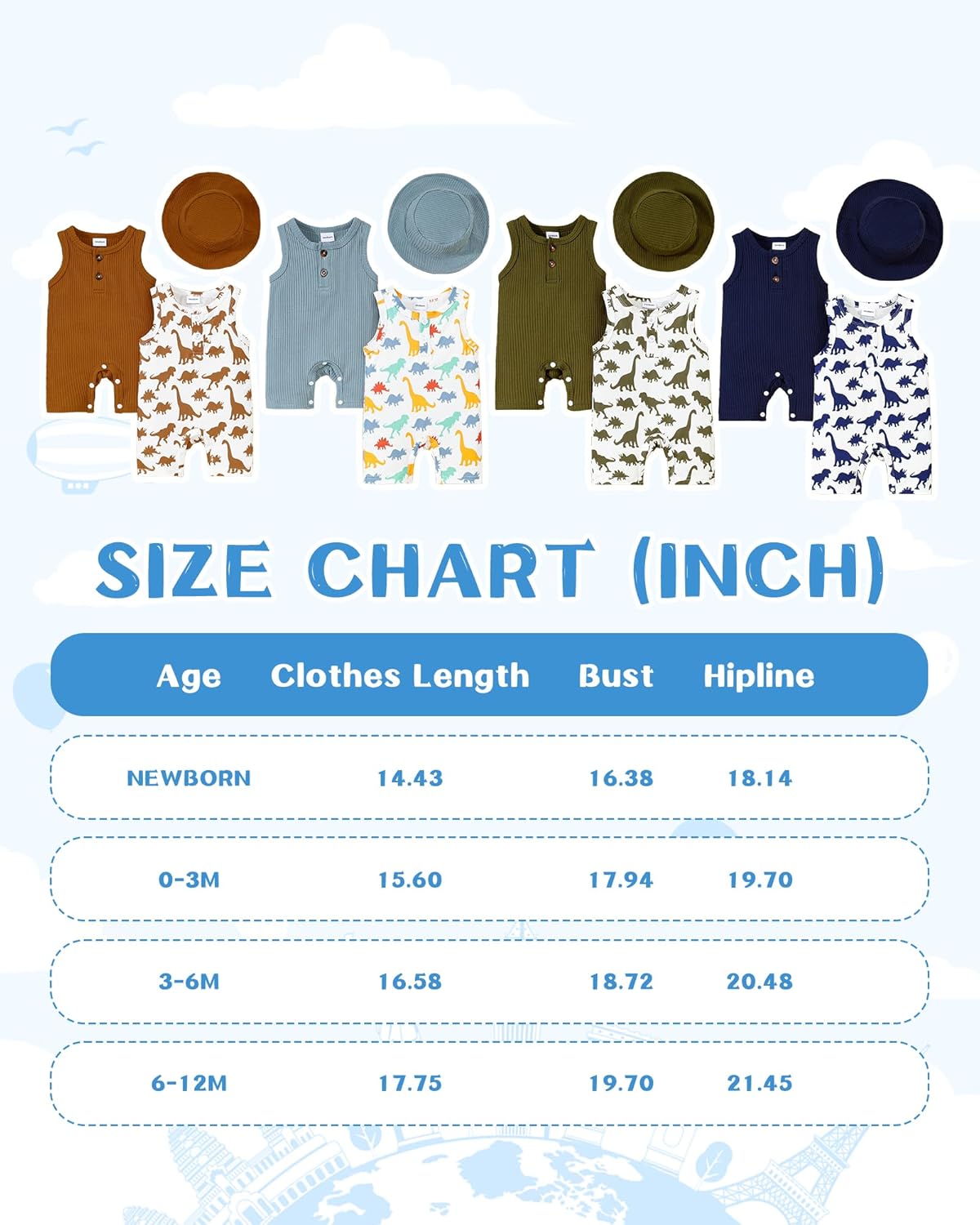 NZRVAWS Newborn Baby Boy Clothes Infant 0 3 6 9 12 Months Romper Sleeveless Jumpsuit Bodysuit Hat