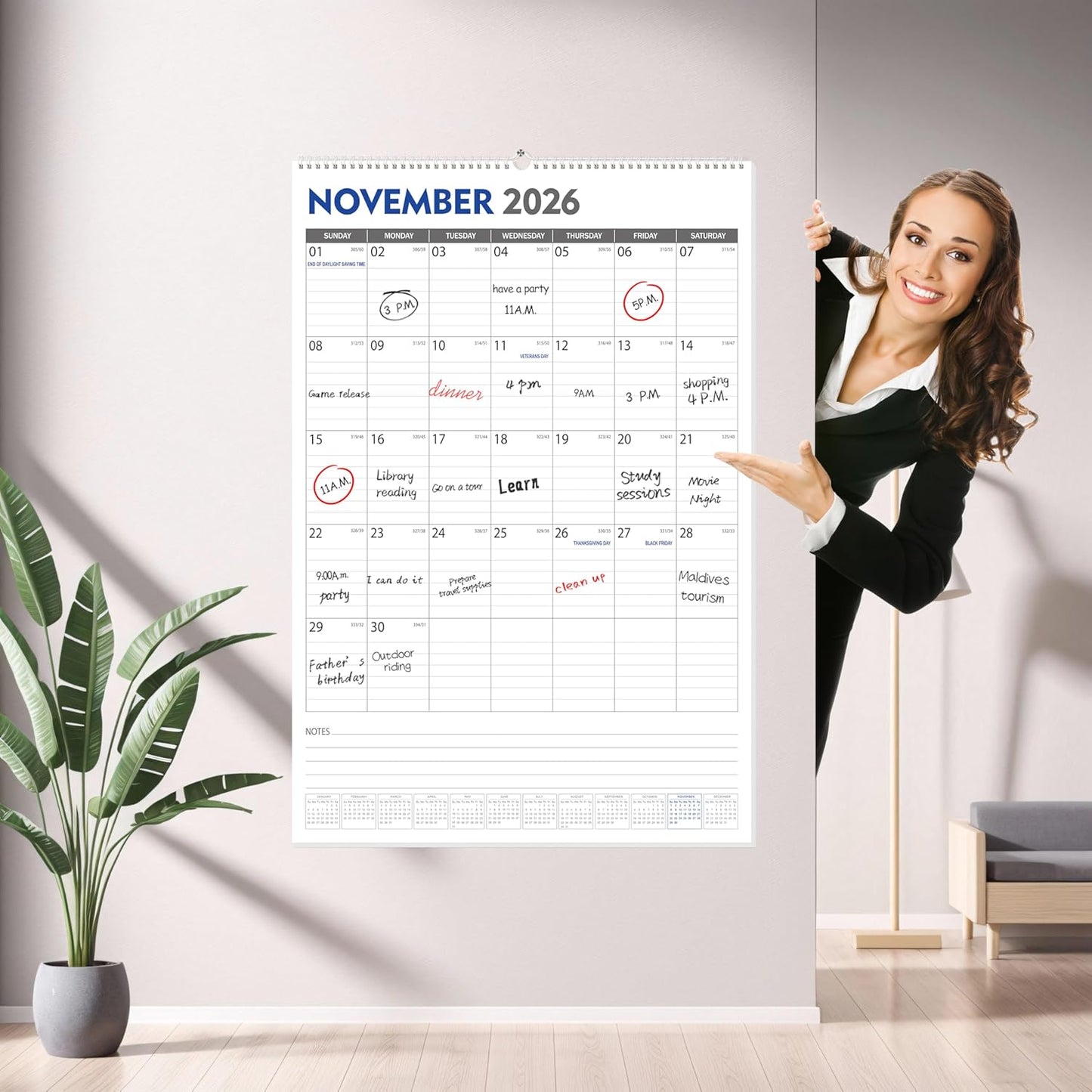 GuassLee Extra Large Wall Calendar 2025-26, 20"x 30" Gaint Vertical Wall Calendar 2026, Sep. 2025 to Mar. 2027, 19-Month Hanging Paper Planner Wall with Julian Date for Office Home
