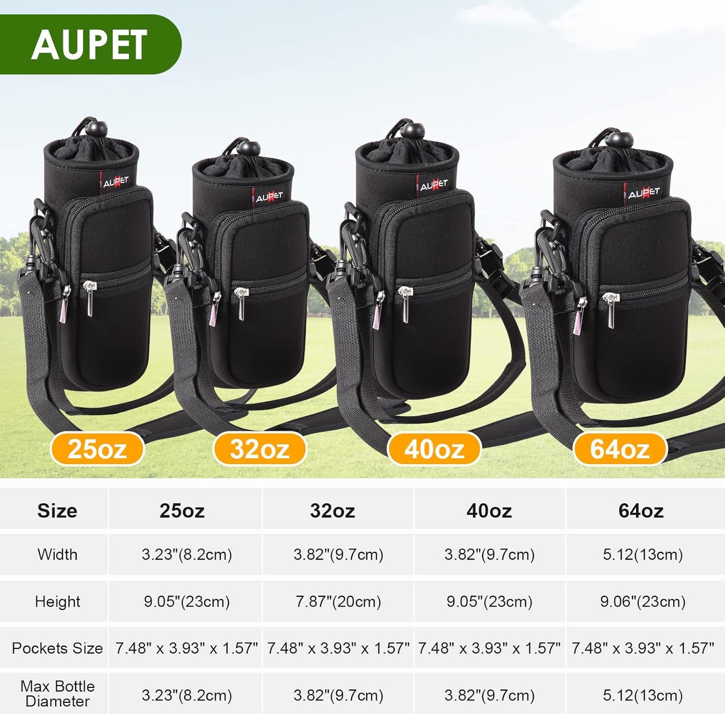 AUPET Water Bottle Sling Bag Sleeve Holder Carrier 25/32/40/64 oz,Insulated Crossbody Water Bottle Case Cover with Strap and Pockets for Men/Women Walking Hiking