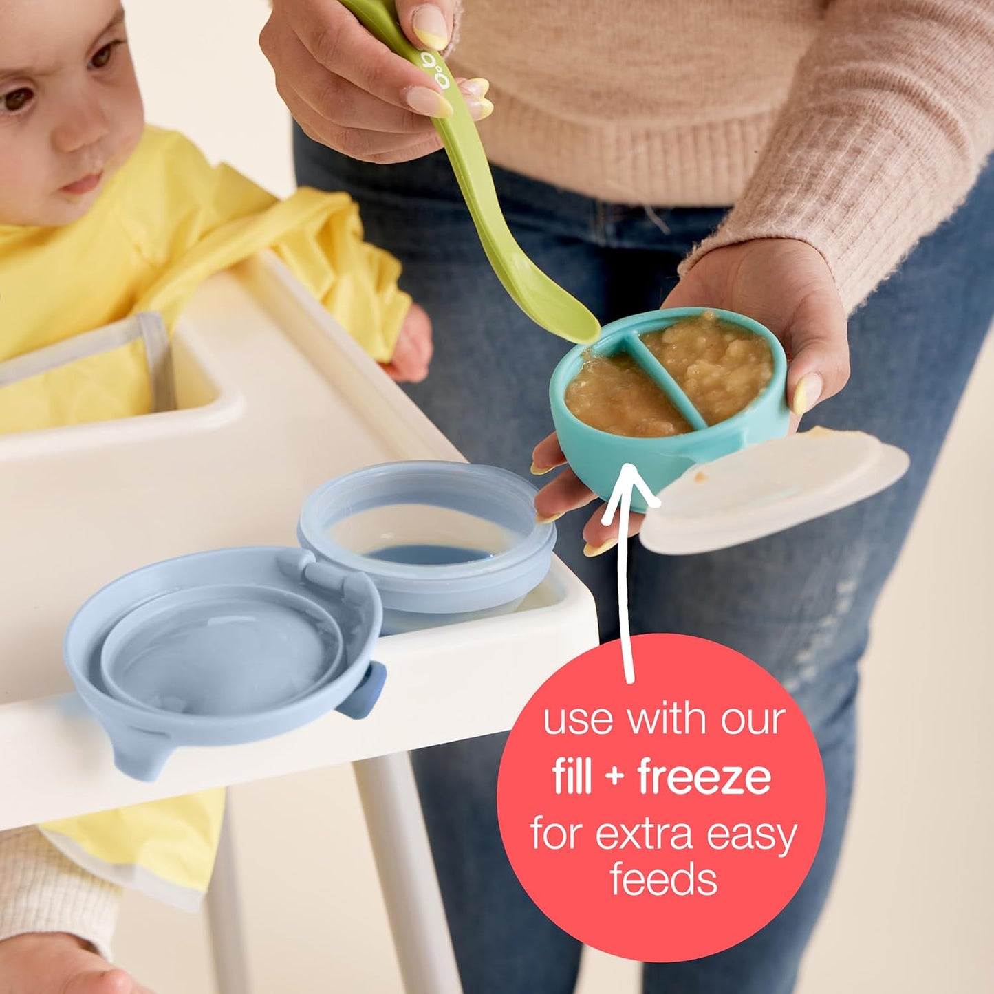 b.box Fill + Feed (Sage) | Reusable Baby Food Pouch | For Babies & Toddlers 4m+ | Silicone/Nylon Pouch, BPA-Free Lid | Dishwasher & Microwave Safe | 110mL (3.7oz, ½ Cup) Capacity