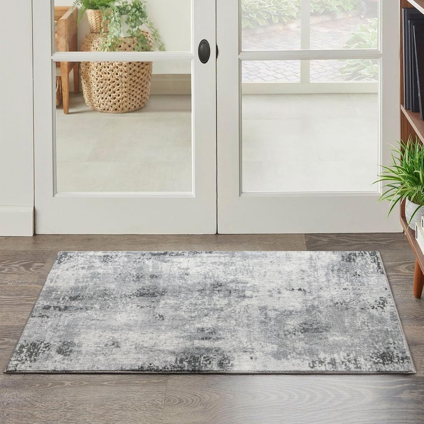 Entryway Rug 2x3 Grey Rug, Washable Abstract Small Rugs Non-Slip Low Pile Throw Rugs for Kitchen Floor, Front Door, Bedroom Bedside