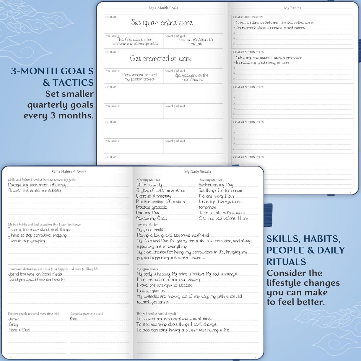 Legend Planner Daily for 3 Months – Undated Monthly Weekly & Daily Planner to Hit Goals. Organizer & Productivity Journal, A5 (Mystic Blue)