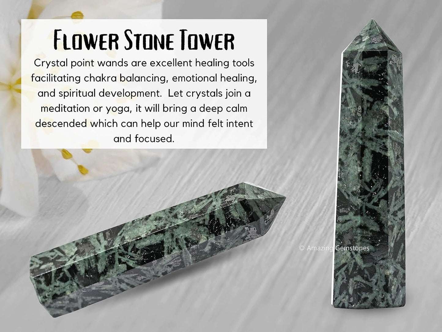 Amazing Gemstone Flower Stone Crystal Towers - Natural Healing Crystal Point Obelisk for Reiki Healing and Crystal Grid (3 Inch)
