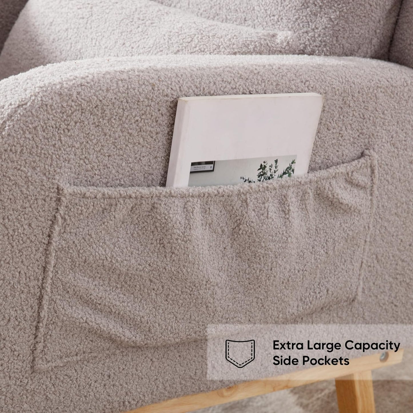 Rocking Chair Nursery, Sherpa Nursing Rocking Chairs, Upholstered Nursery Glider Rocker for Mom Nursery Morden Accent Rocking Chair Pillow for Living Room,Bedroom,Teddy Light Grey