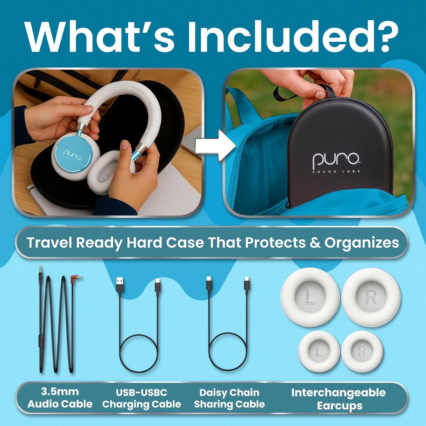 Puro Sound Labs BT2200 Plus Kids Bluetooth Headphones – Volume-Limiting 85dB, Studio-Grade Audio, Over-Ear & Comfy Design, 20-Hour Battery Life, Easy to Connect Wireless Headphones for Kids, Teal