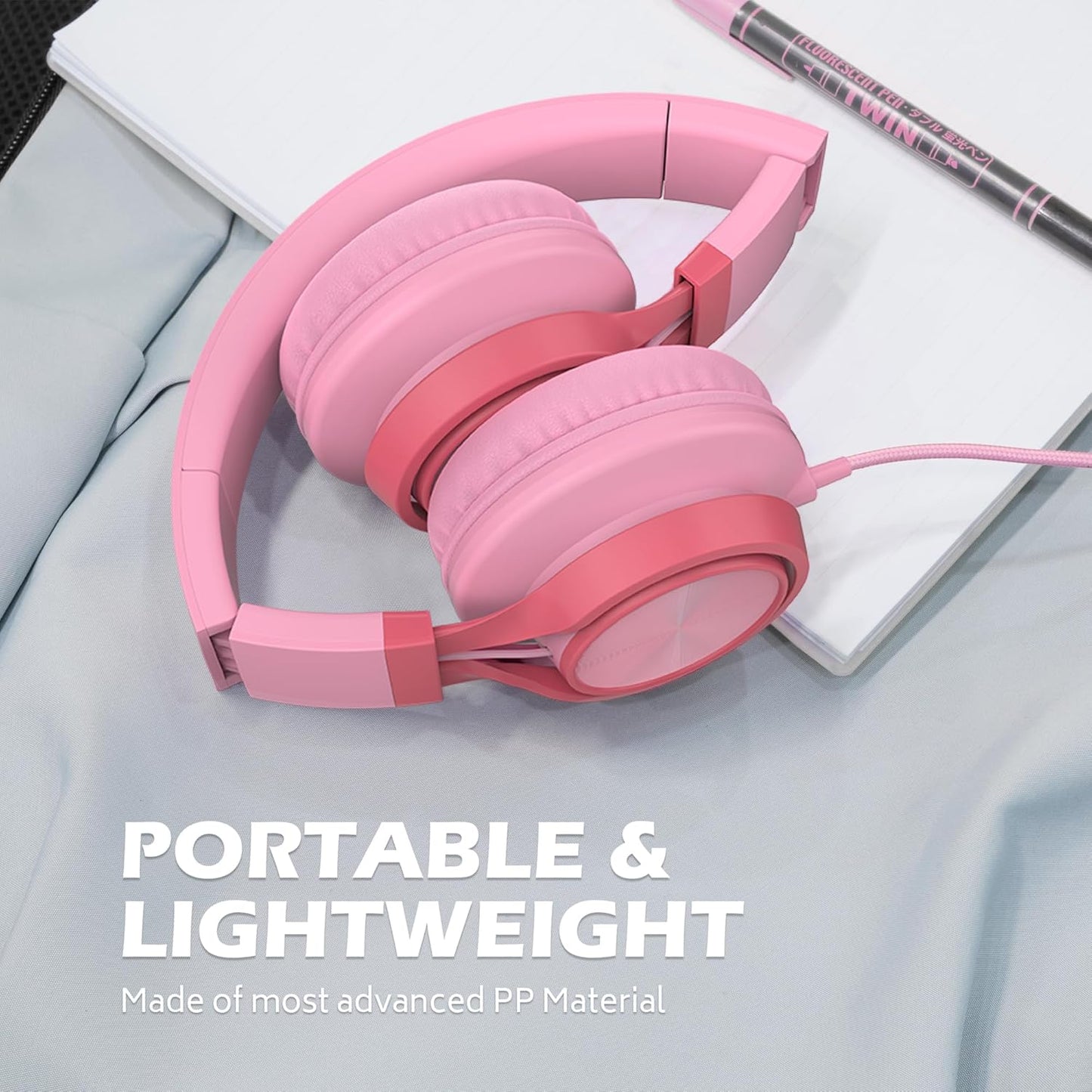 AILIHEN C8 Girls Headphones, On-Ear Headphones Wired with Microphone and Volume Control Foldable Corded Stereo 3.5mm Headset for Girls School Chromebook Laptop Computer PC Tablets Travel (Pink)
