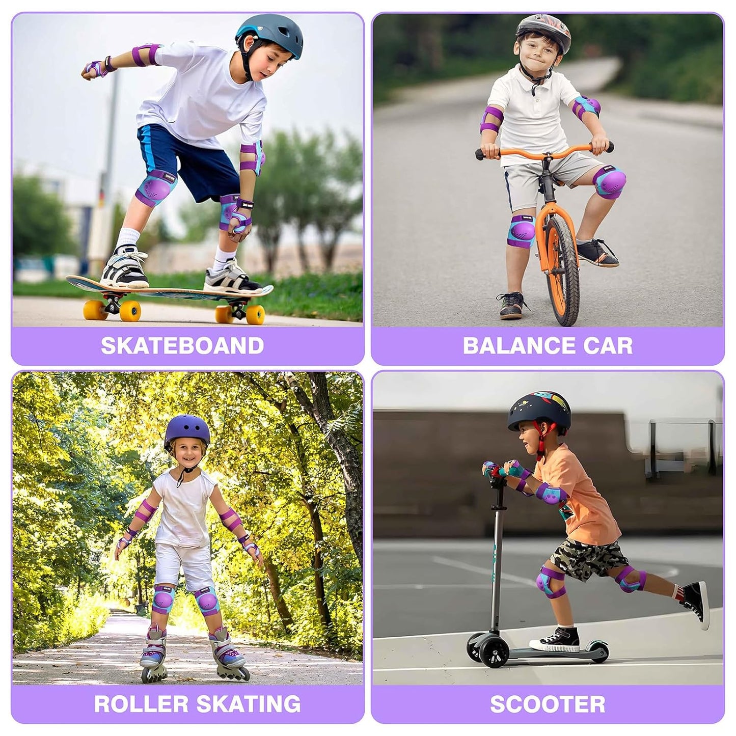 Youth/Kids Knee Pads Elbow Pads Wrist Guards Protective Gear Set for 3-15 Years Child Roller Skates, Skateboard, Cycling, Inline Skating, BMX Bike, Balance Bike, Scooter Riding and Other Outdoor Sports