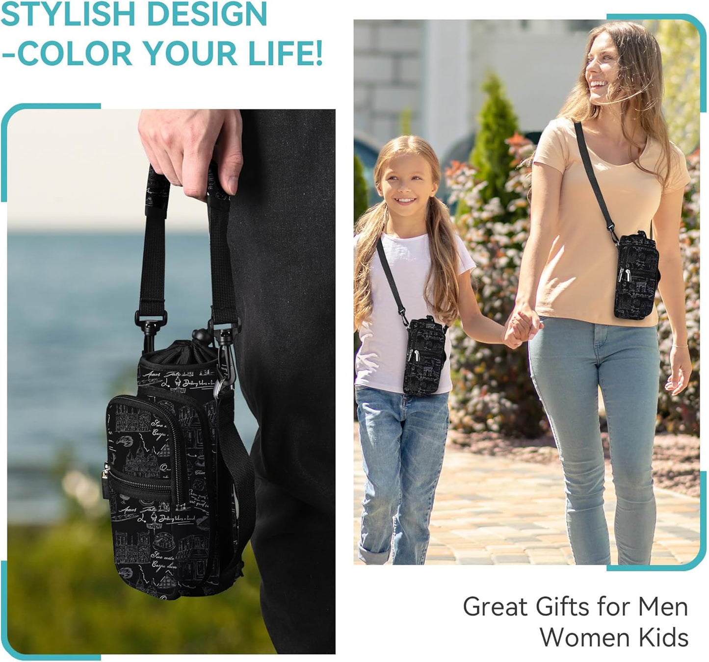 icolor Water Bottle Carrier Bag with Strap 25/32/40 oz Crossbody Bottle Holder with Phone Pocket Sling Sleeve Insulated Neoprene Water Bottle Pouch for Walking Travelling