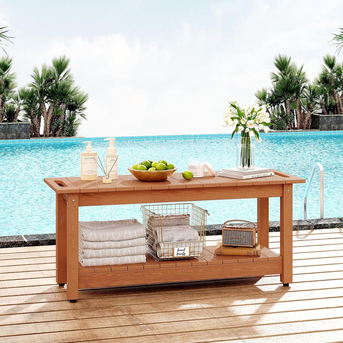 41" Shower Bench, Waterproof Poly Lumber Shower Stool for Shaving Legs, Shower Chair Seat Holds up to 400lbs, Bathroom Bench for Inside Shower, Non-Slip (Brown)