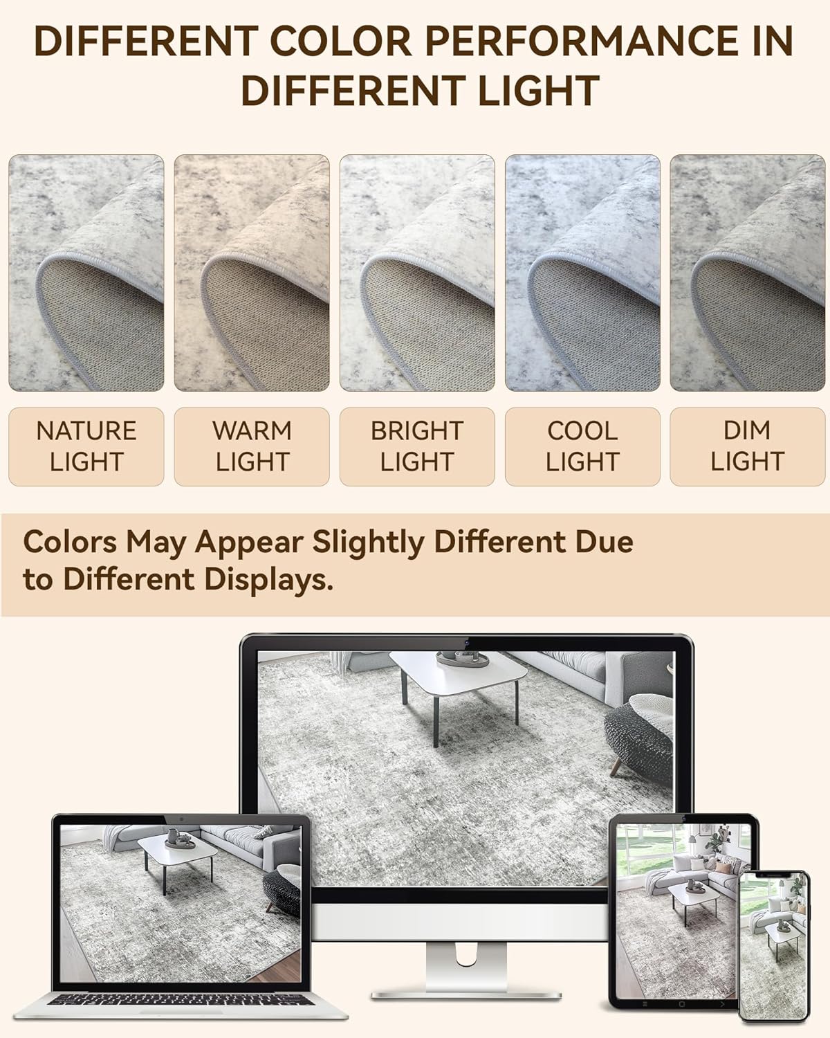 Washable Area Rugs 9'x12' Non-Slip Modern Abstract Soft for Living Room Entryway Bedroom Nursery, Print Pattern, Gray White Grey