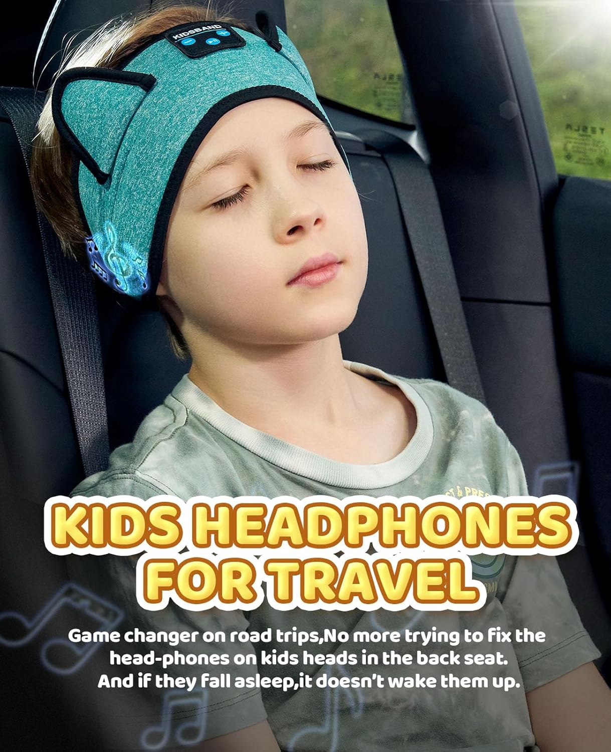 KIDSBAND Kids Headphones for Plane, Wireless Headband Adjustable, Does Not Press The Ears, Convenient for Long-Time Use, Headphones for Boys,Girls,Sleeping,School,Air Travel,Smartphones,Tablet