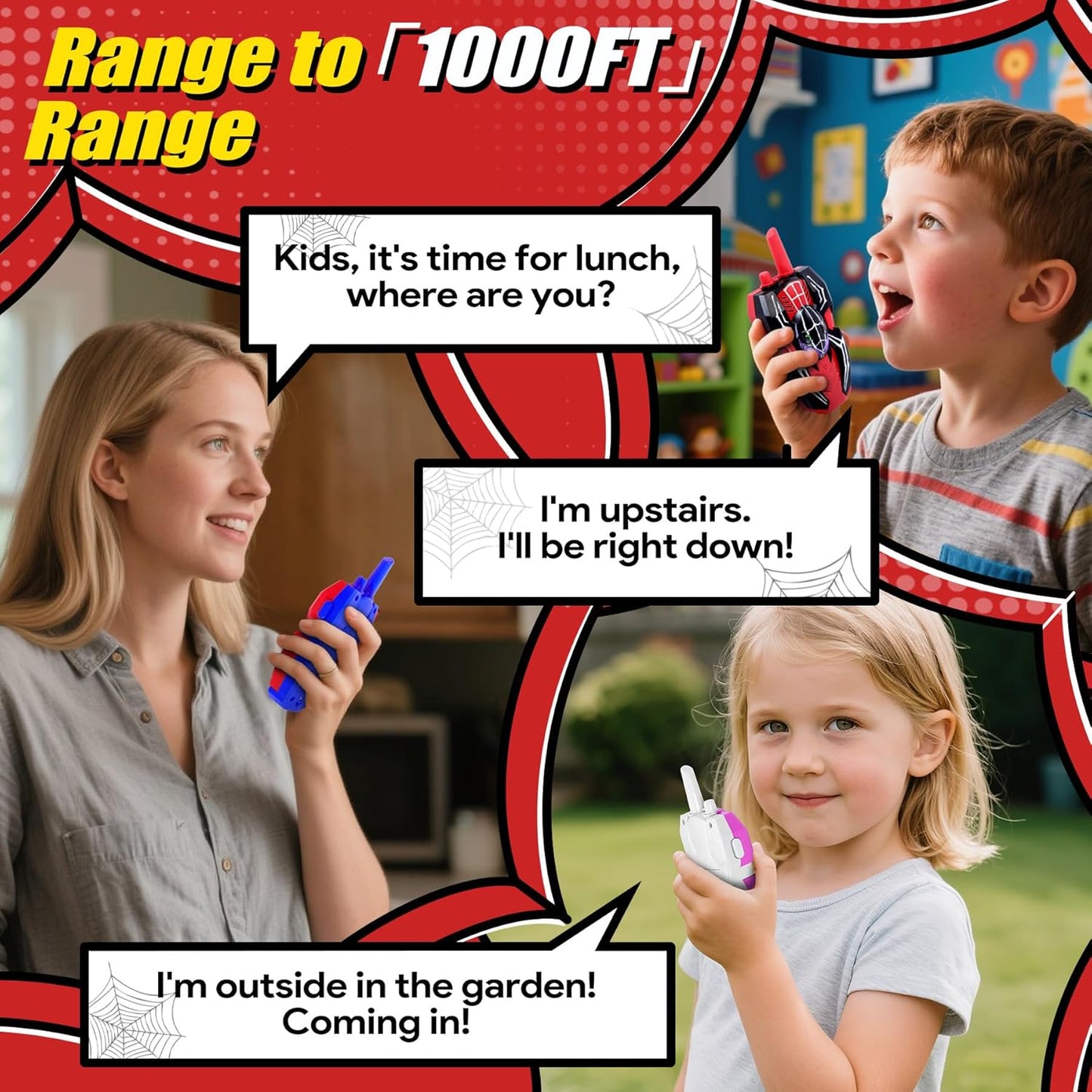 Vvinca Spider Walkie Talkies for Kids Toys Ages 3 4 5 6 7 8 9 10 Boys Girls 3 Pack Superhero Toys Lanyard Long Range Clear Sound Outdoor Game Camping Gear Spy Gadgets & Easter Christmas Birthday Gifts