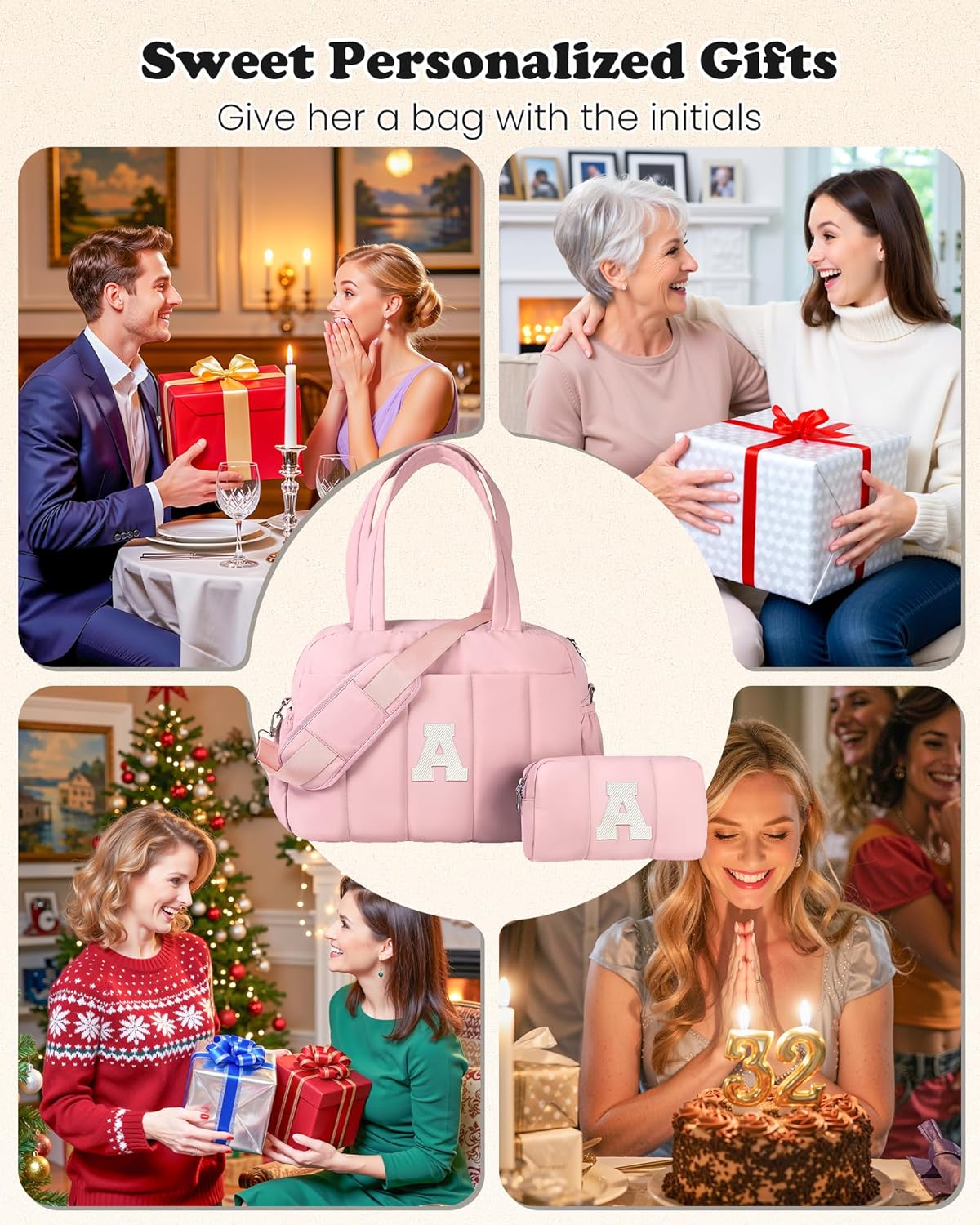 Birthday Gifts for Women Duffle Bag for Travel, Weekender Bags for Women,Initial Overnight Bag with Wet Pocket,Lightweight Travel Bags Personalized Gym Tote with Makeup Pouch