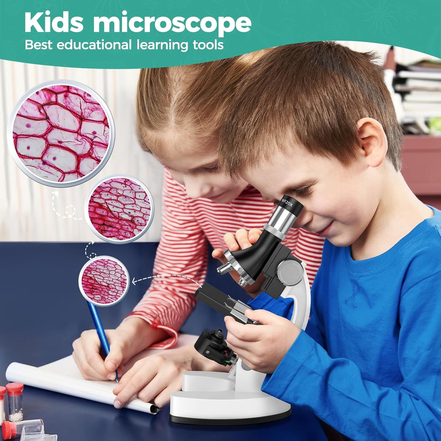 2400X Kids Microscope Science Kit - Handheld Microscope for Kids with Prepared Slides Metal Body LED Light Carrying Box Educational Compound Toy Set for Children Ages 8-12 5 Year Old Boys & Girls Gift