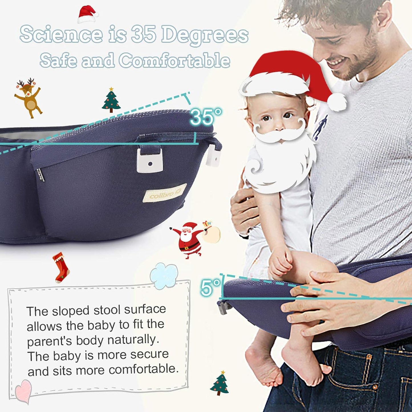 FRUITEAM 6-in-1 Baby Carrier with Waist Stool, Adjustable for Breastfeeding, One Size Fits All - Adapt to Newborn, Infant & Toddler (Navy)