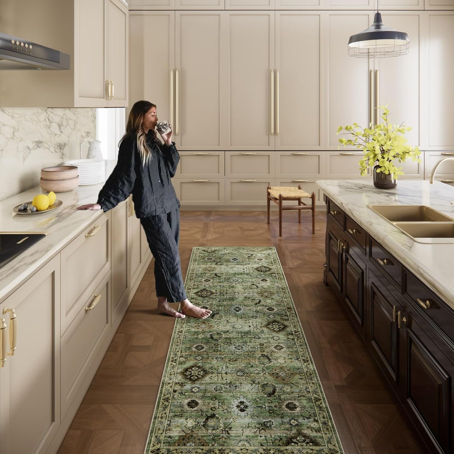 Washable Runners for Hallways Kitchen Rugs: 2'x6' Runner Rug Stain Resistant Non Slip Low Pile Soft Carpet Runners for Hallways Bedroom Kitchen Entryway Indoor Laundry Room Farmhouse