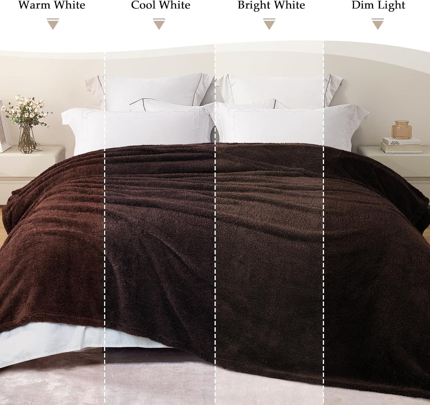 Exclusivo Mezcla Fleece Throw Blanket for Couch Sofa, Soft Warm and Fluffy Blankets for Women Men Girls Kids, Suitable for All Seasons, Coffee, 50x60 Inches