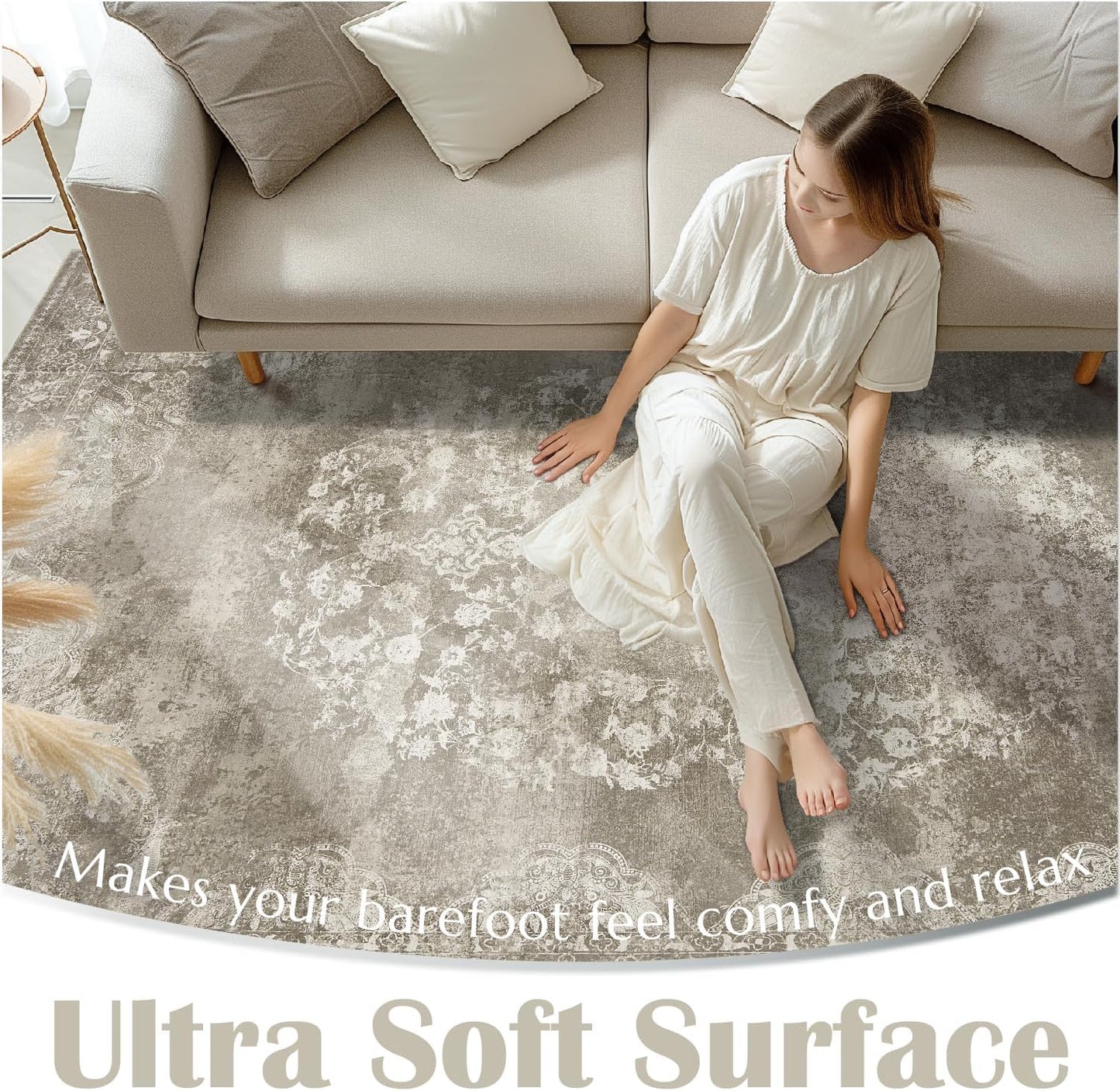 jinchan Vintage Floral Runner Rug 2x5 - Machine Washable Distressed Design Non-Slip Low-Pile Soft Thin Carpet for Hallway Kitchen Farmhouse Bedroom Entryway Laundry Room (2x5ft,Brown)