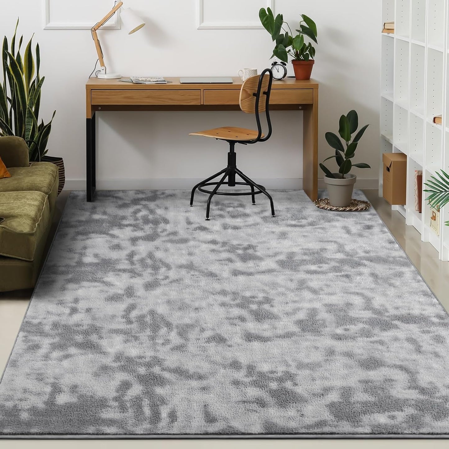 Kimicole 5x8 Washable Area Rugs for Bedroom Living Room, Low Pile Ulta-Thin Solid Color Rug, Non-Slip Soft Fluffy Carpet for Nursery Kids Room Dorm Room Home Decor (Light Grey)
