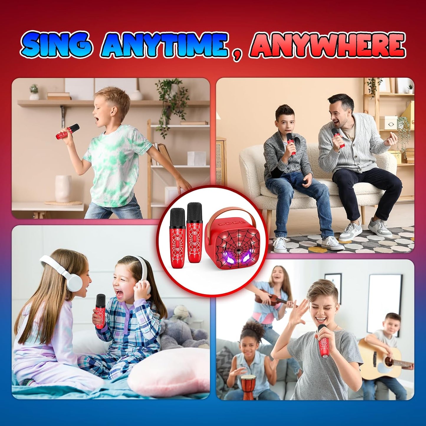 Mini Karaoke Machine Toys Gifts: Kids Toys Birthday Gifts for 4 5 6 7 8 9 Years Old Girl Boy LED Portable Bluetooth Speaker with 2 Wireless Microphone Girl Boy Kid Adult Gift Age 3-12+