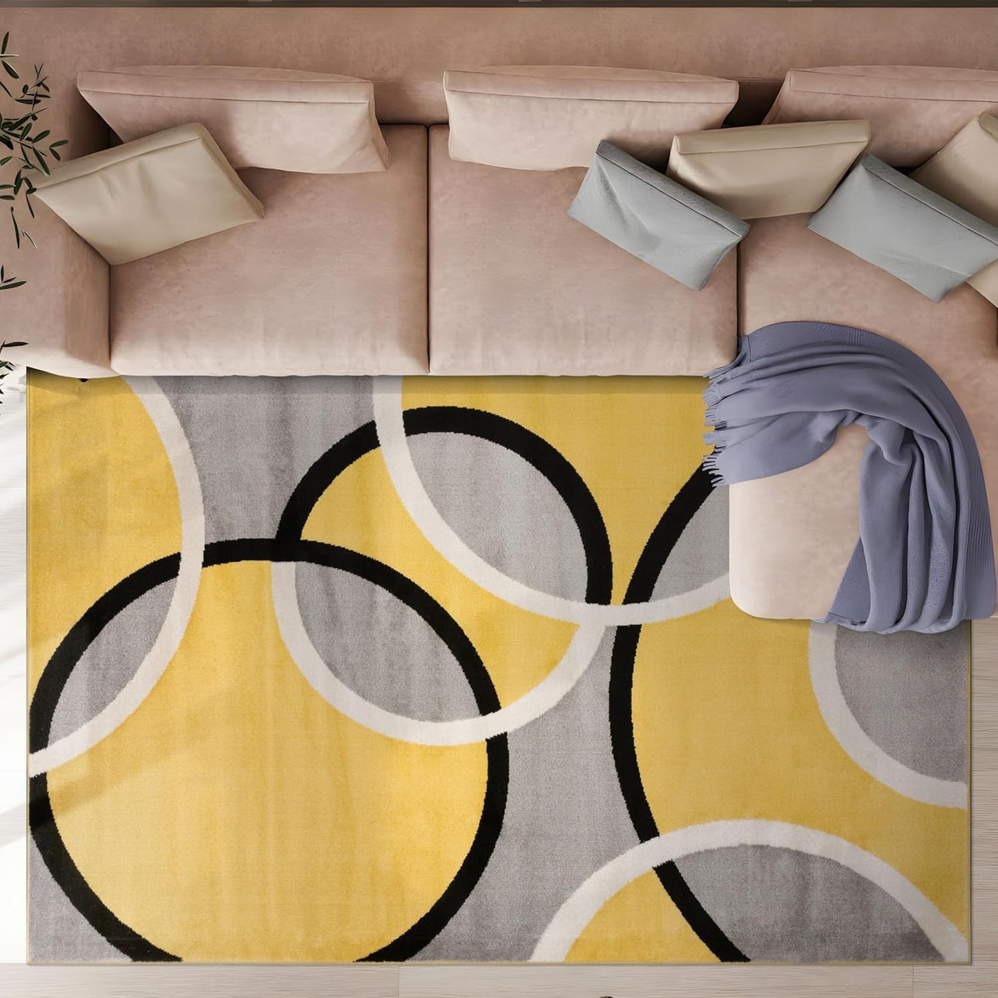 Rugshop Contemporary Abstract Circles Easy Maintenance for Home Office,Living Room,Bedroom,Kitchen Soft Area Rug 7'10" x 10'2" Yellow