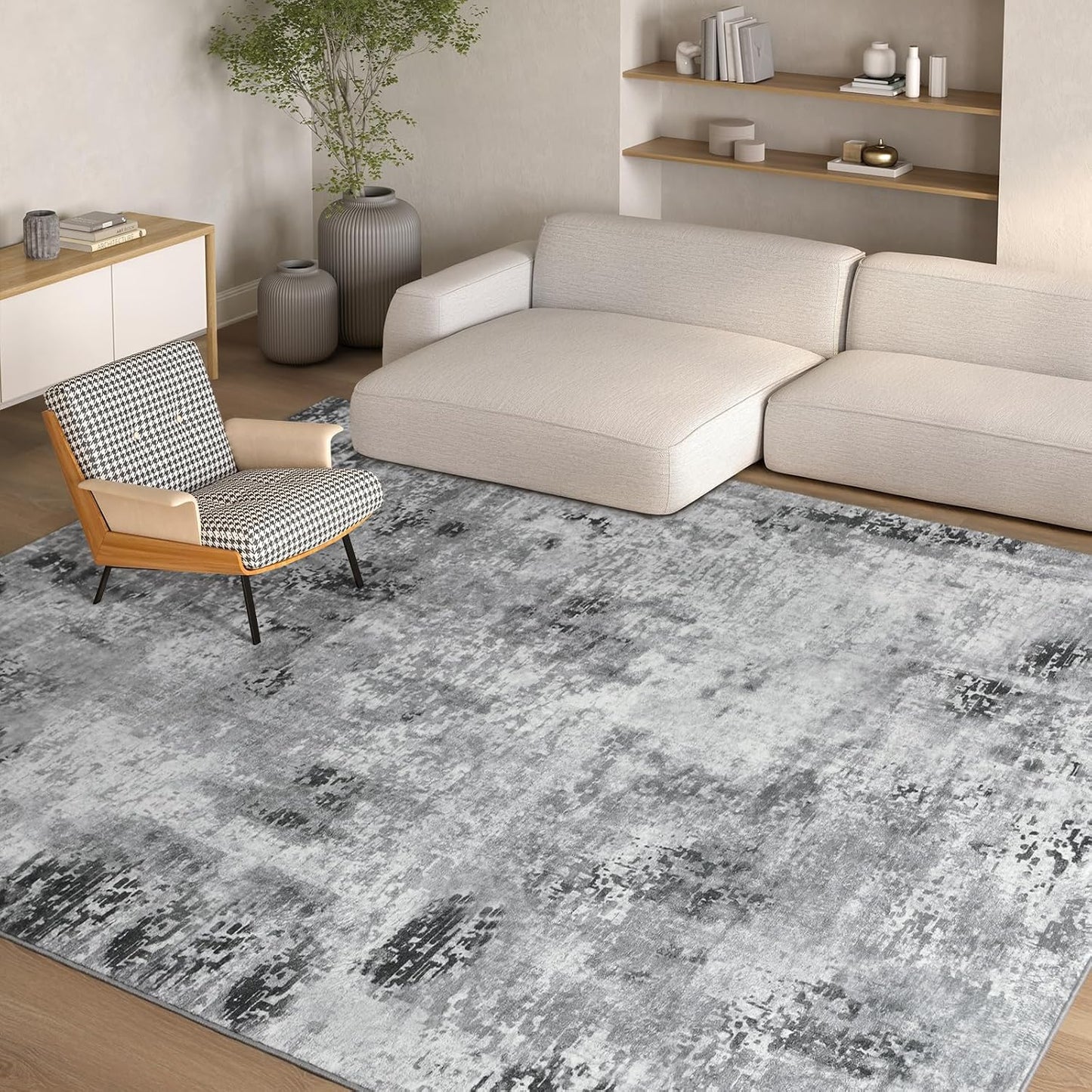 Kelarea Living Room Rug 6x9 Grey Rug Machine Washable Large Area Rugs, Non Slip Abstract Vintage Indoor Carpet for Bedroom, Nursery, Classroom, Dining Room, Home Office